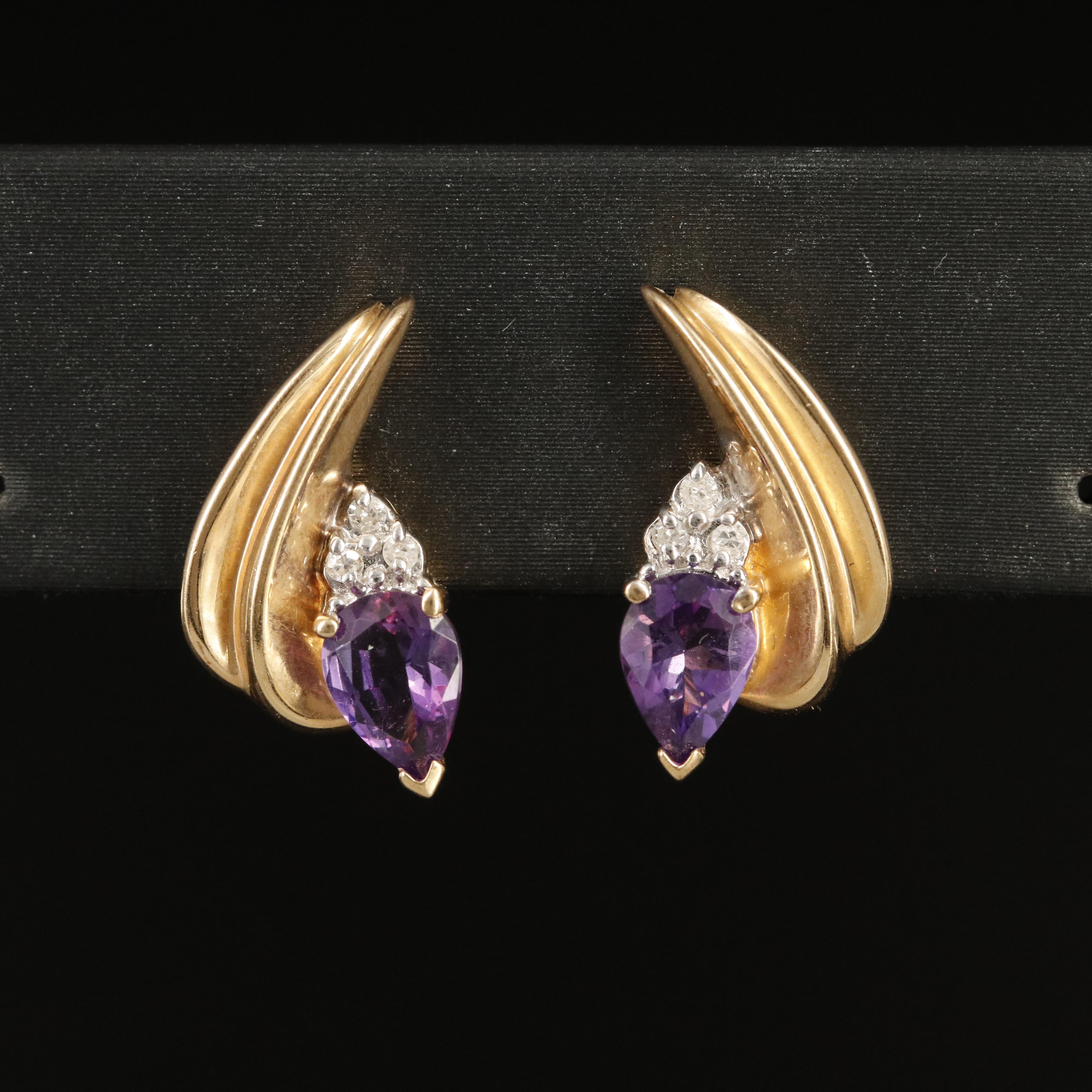 14K Amethyst and Diamond Stud Earrings