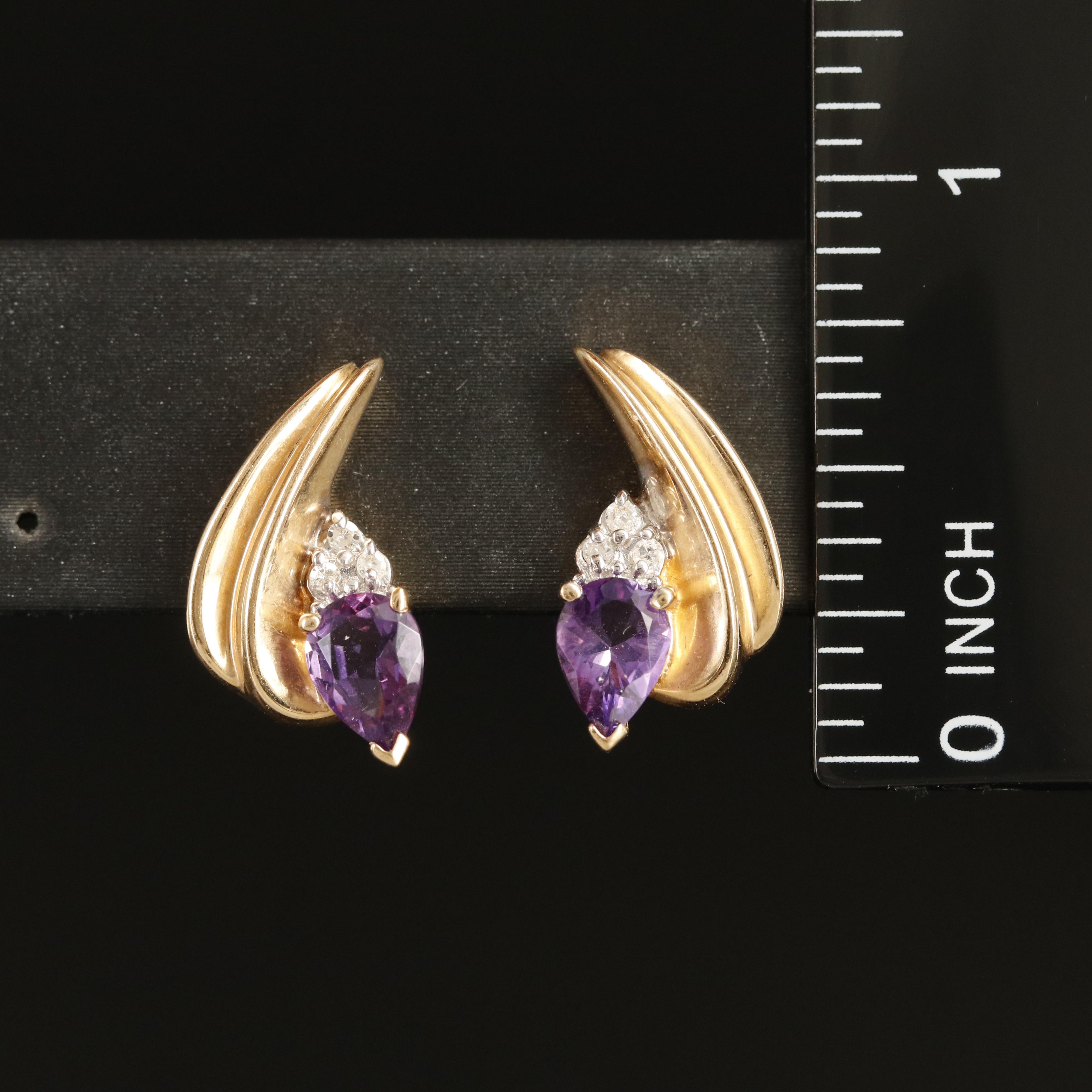 14K Amethyst and Diamond Stud Earrings