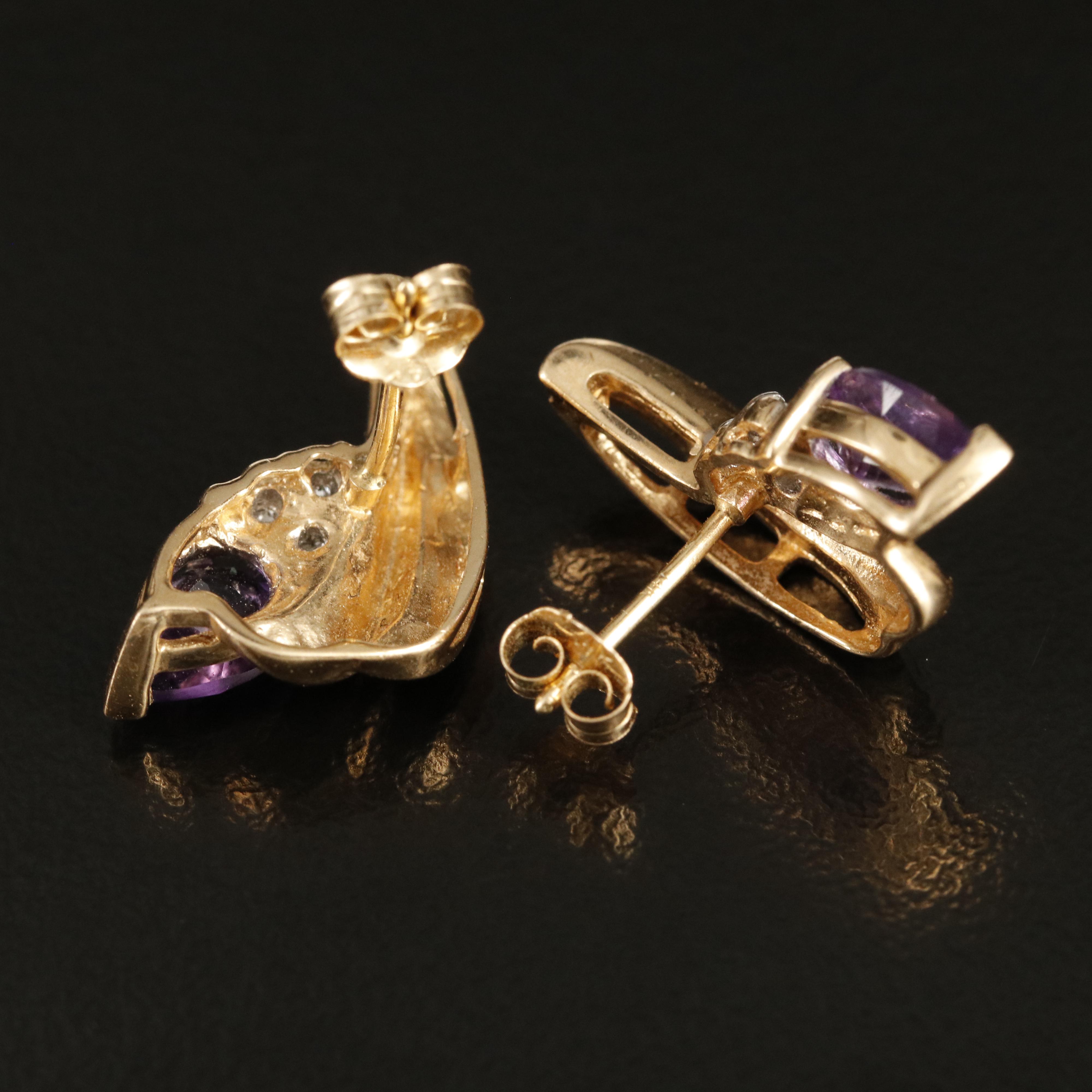 14K Amethyst and Diamond Stud Earrings