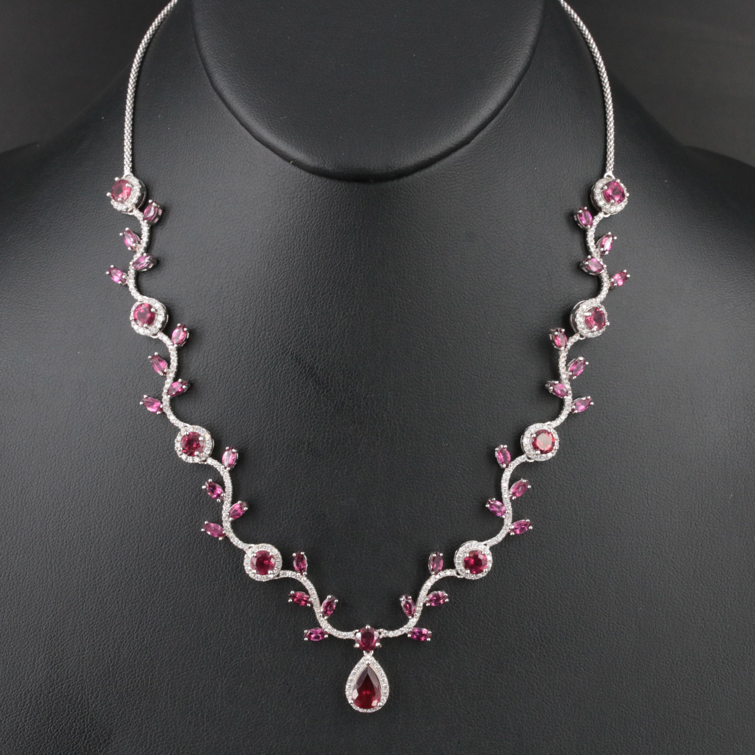 Sterling Garnet and Cubic Zirconia Necklace