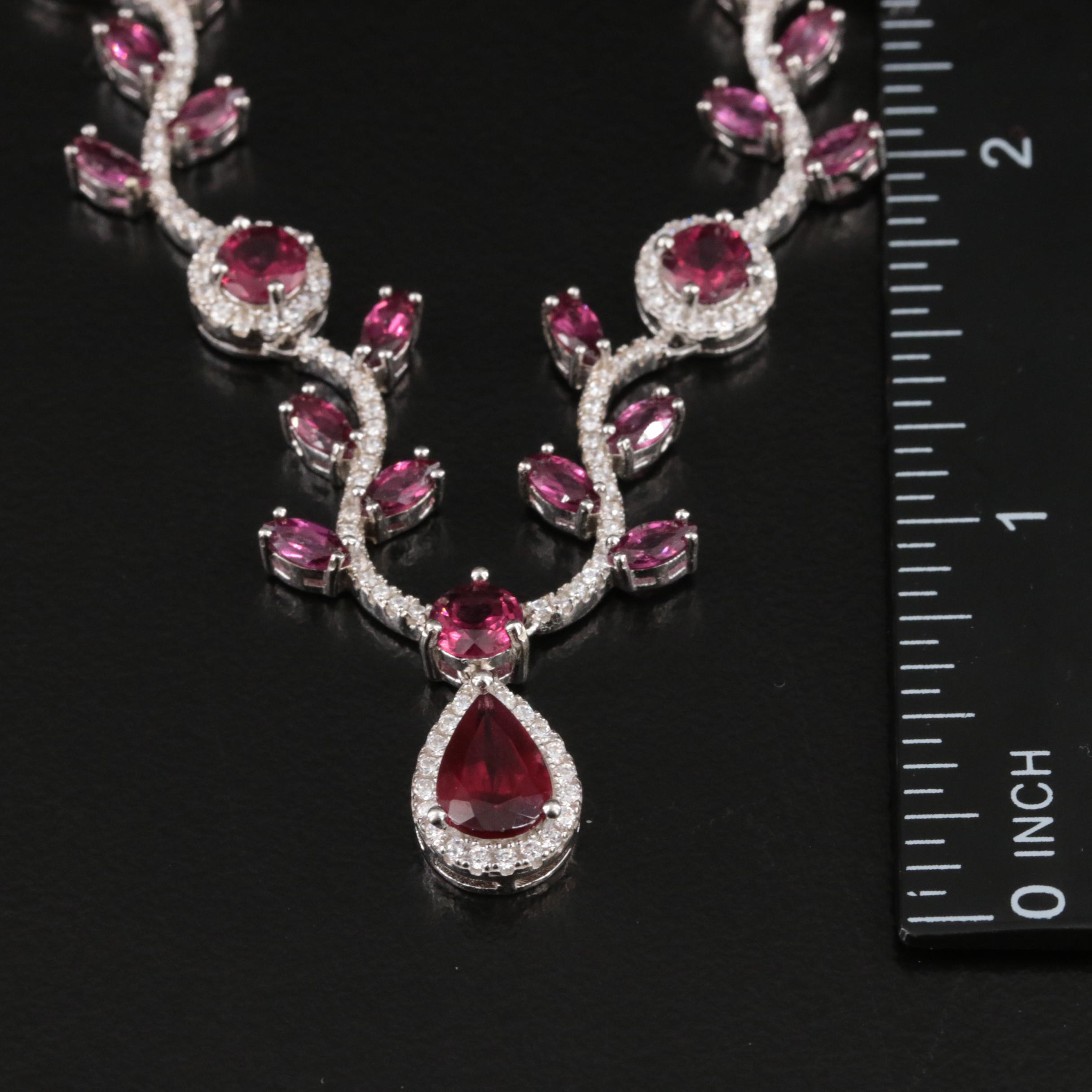 Sterling Garnet and Cubic Zirconia Necklace