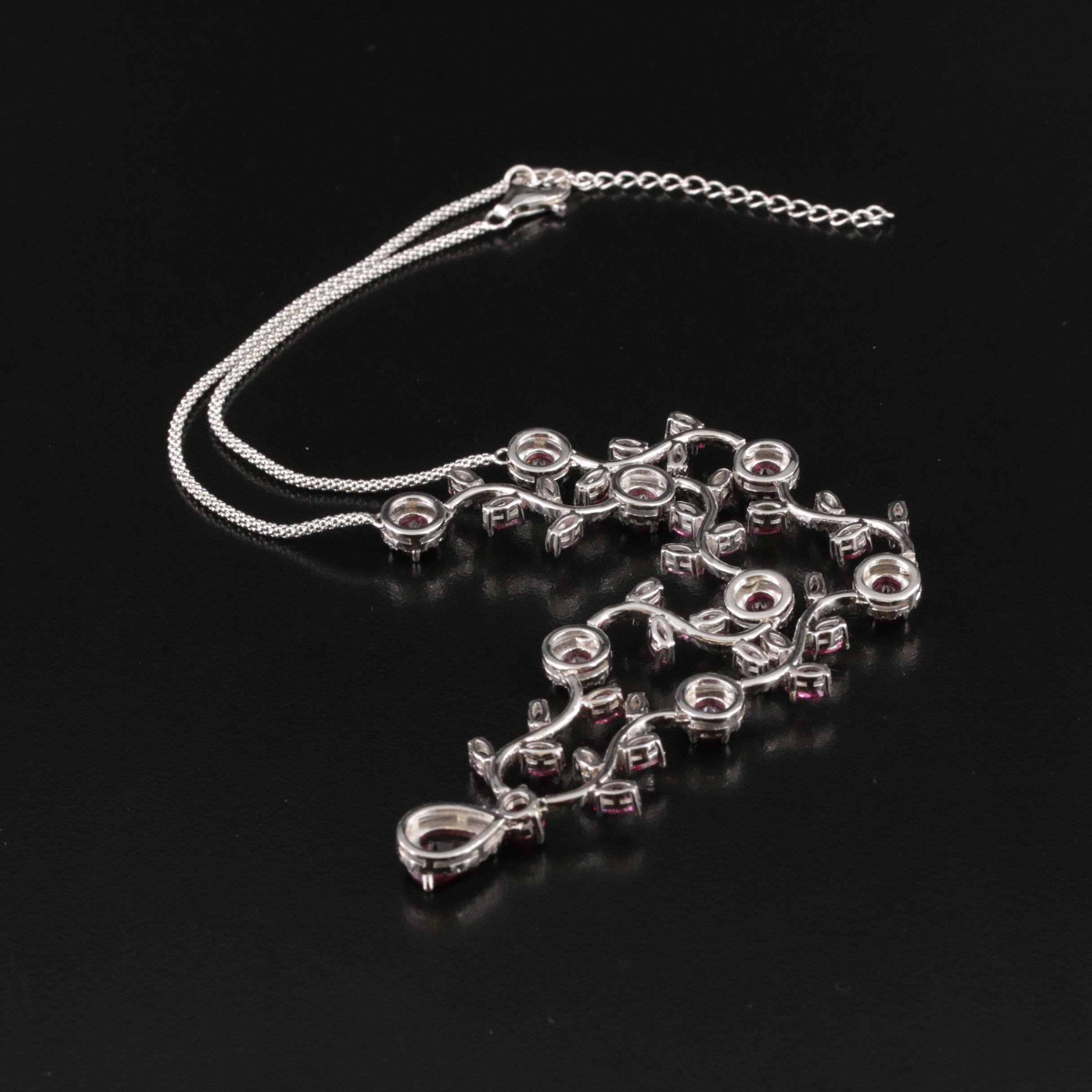 Sterling Garnet and Cubic Zirconia Necklace