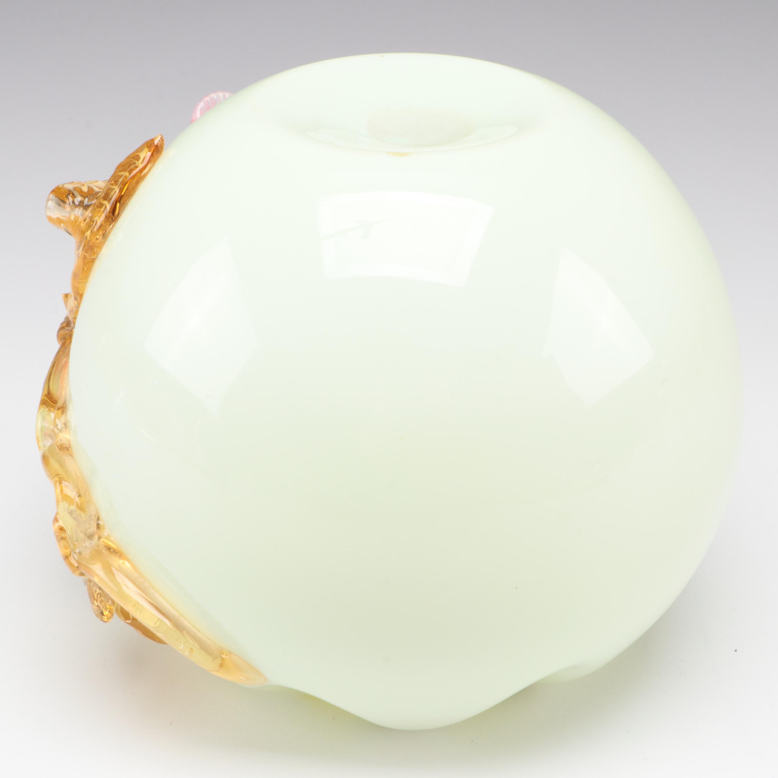 Custard Glass Bowl With Applied Roses, Leaves, Possibly Stevens & Williams