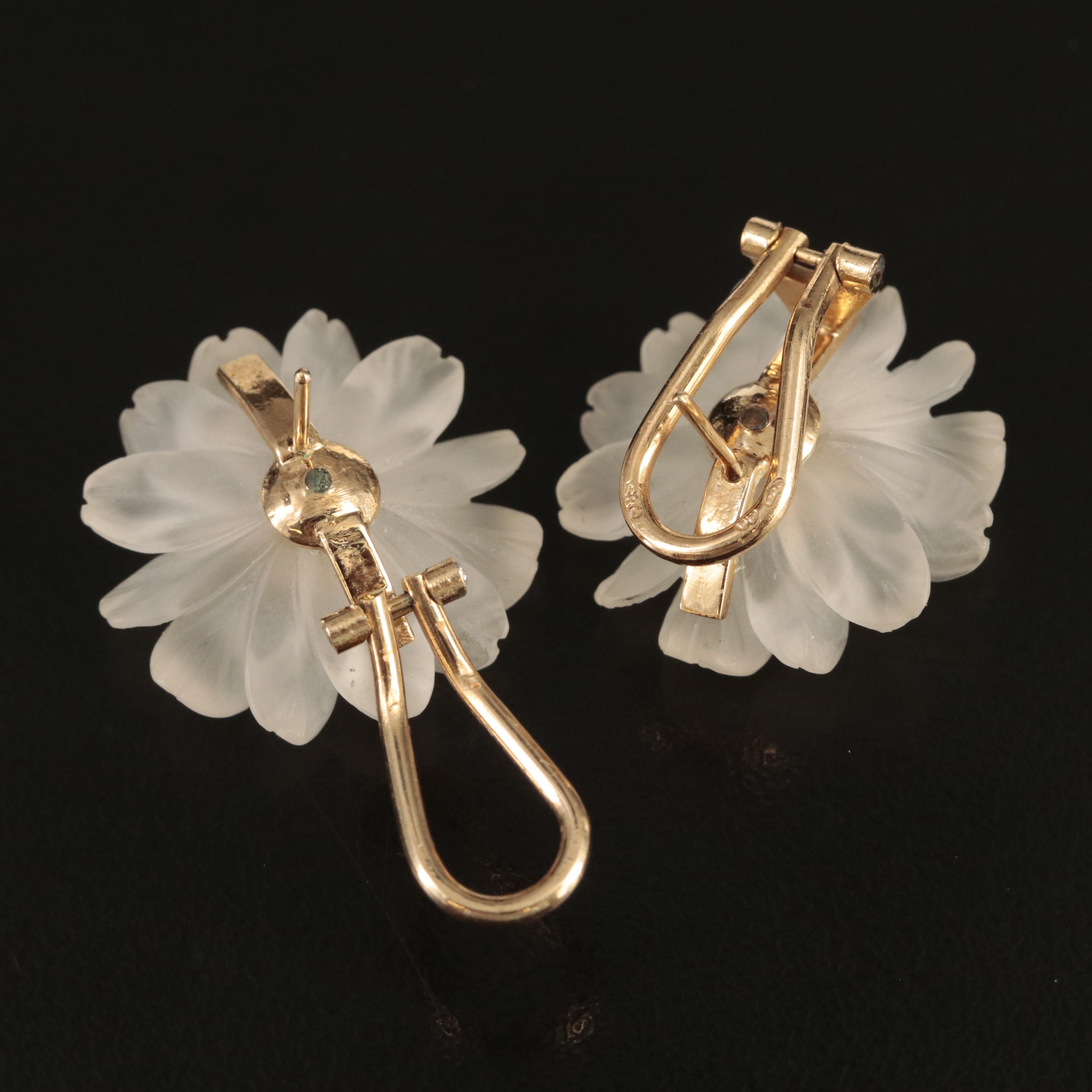 14K Pearl and Rock Crystal Quartz Floral Earrings