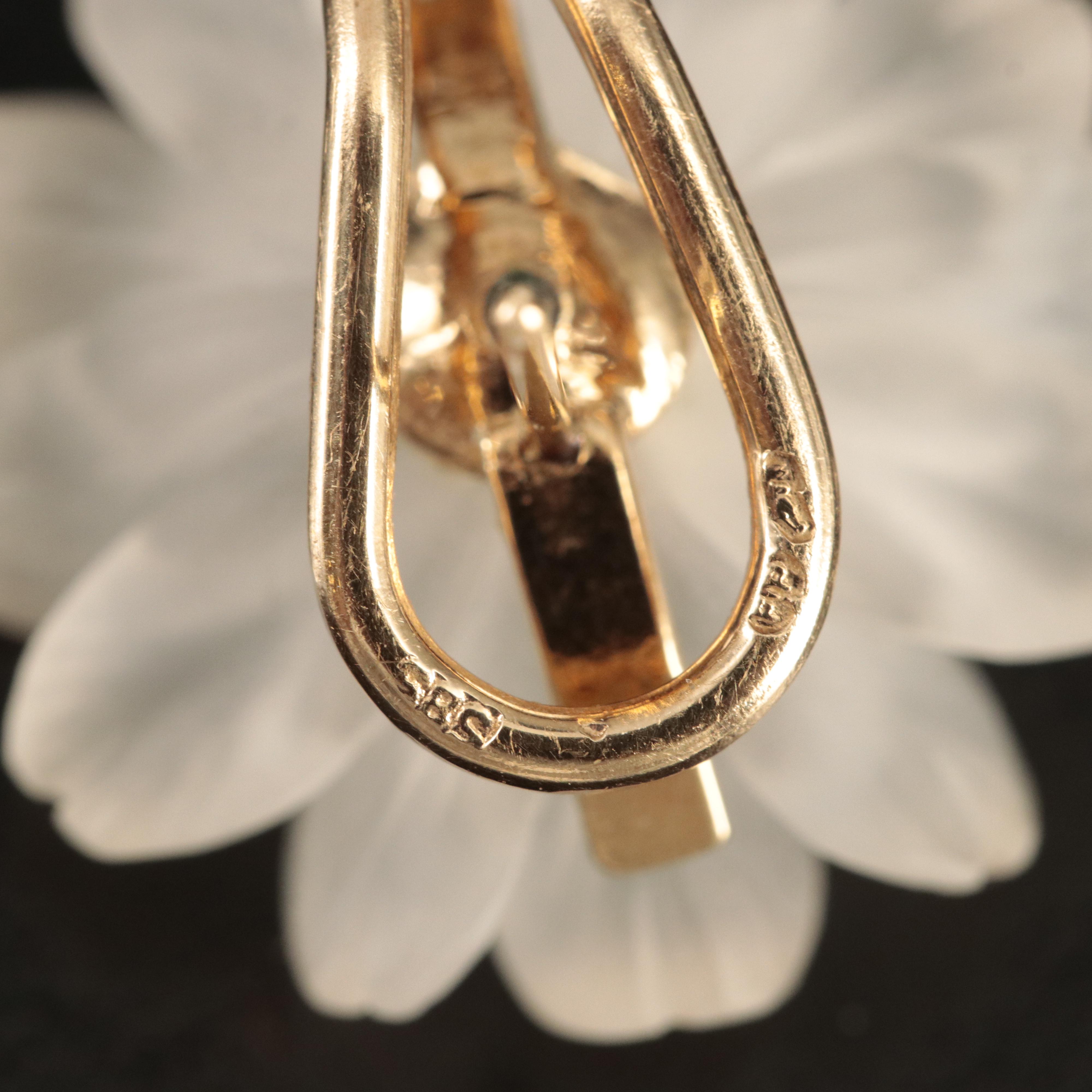 14K Pearl and Rock Crystal Quartz Floral Earrings