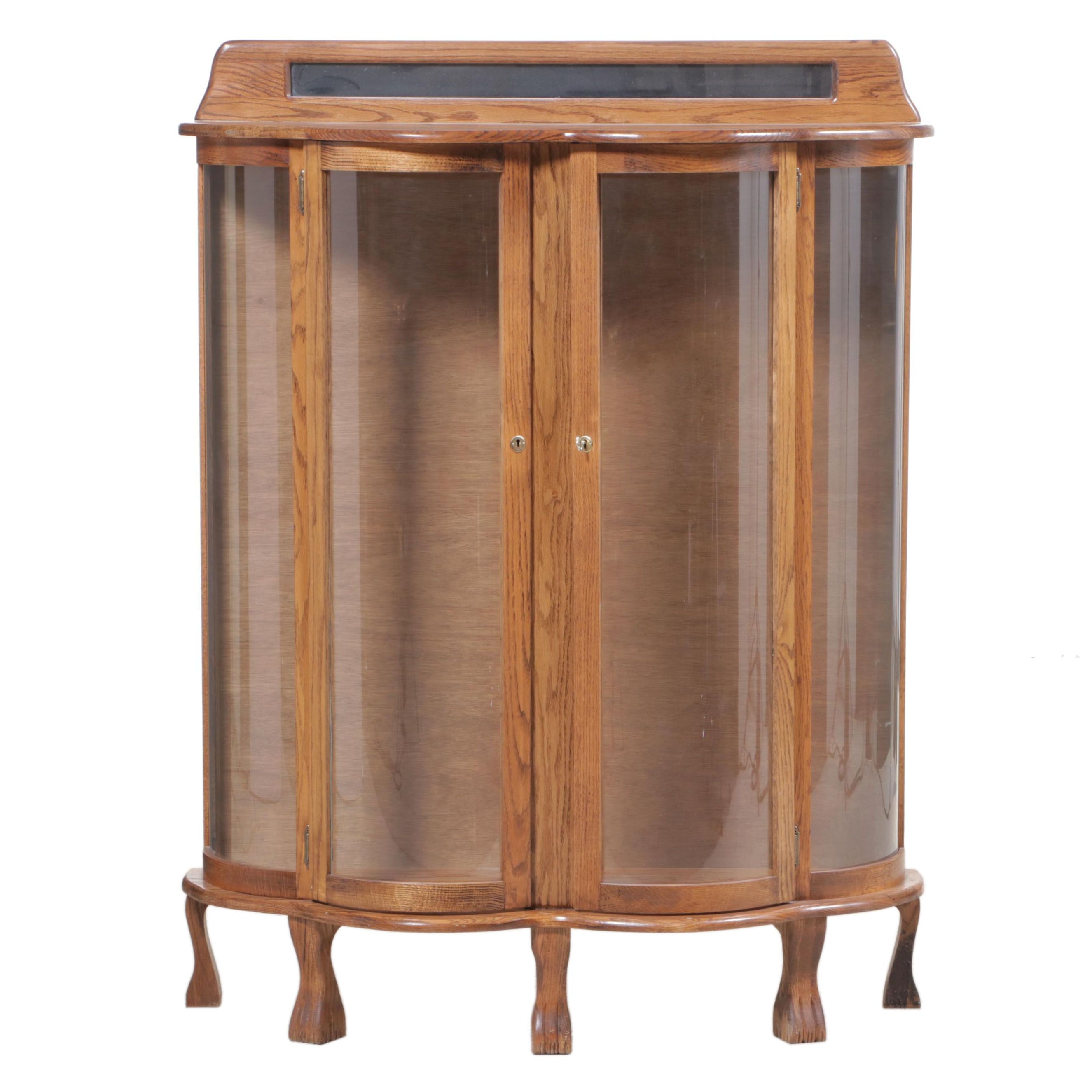 Empire Revival Style Oak Serpentine-Front Display Cabinet, Late 20th Century