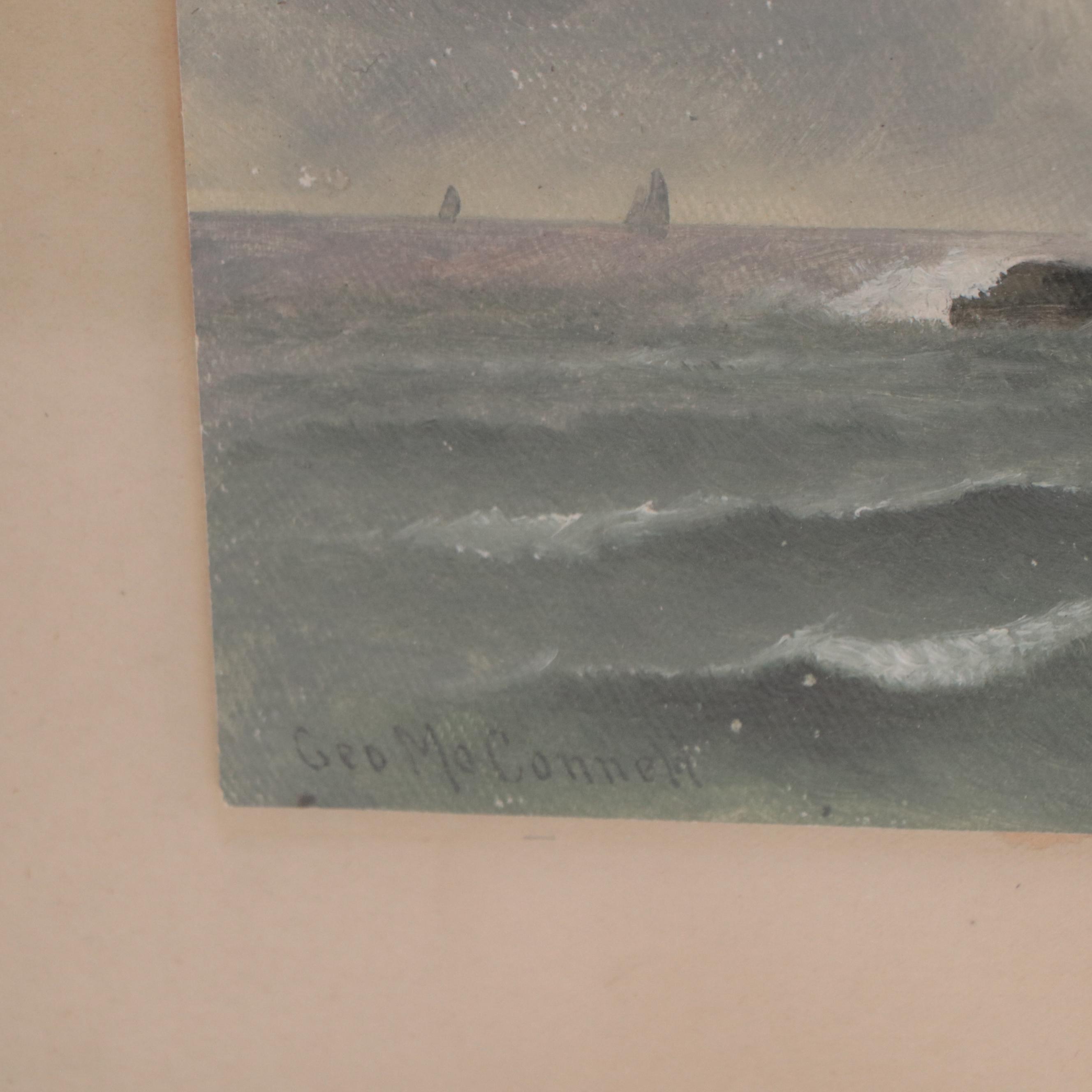 George McConnell Seascape Oil Painting With Lighthouse