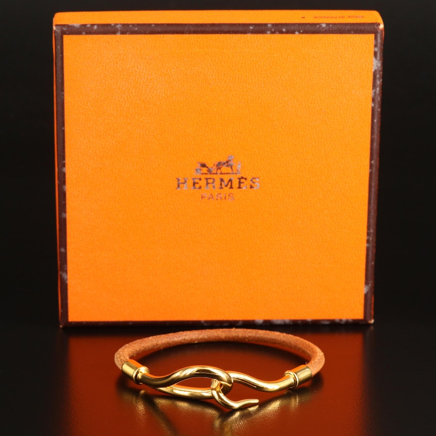 Hermès Leather Jumbo Hook Bracelet with Box