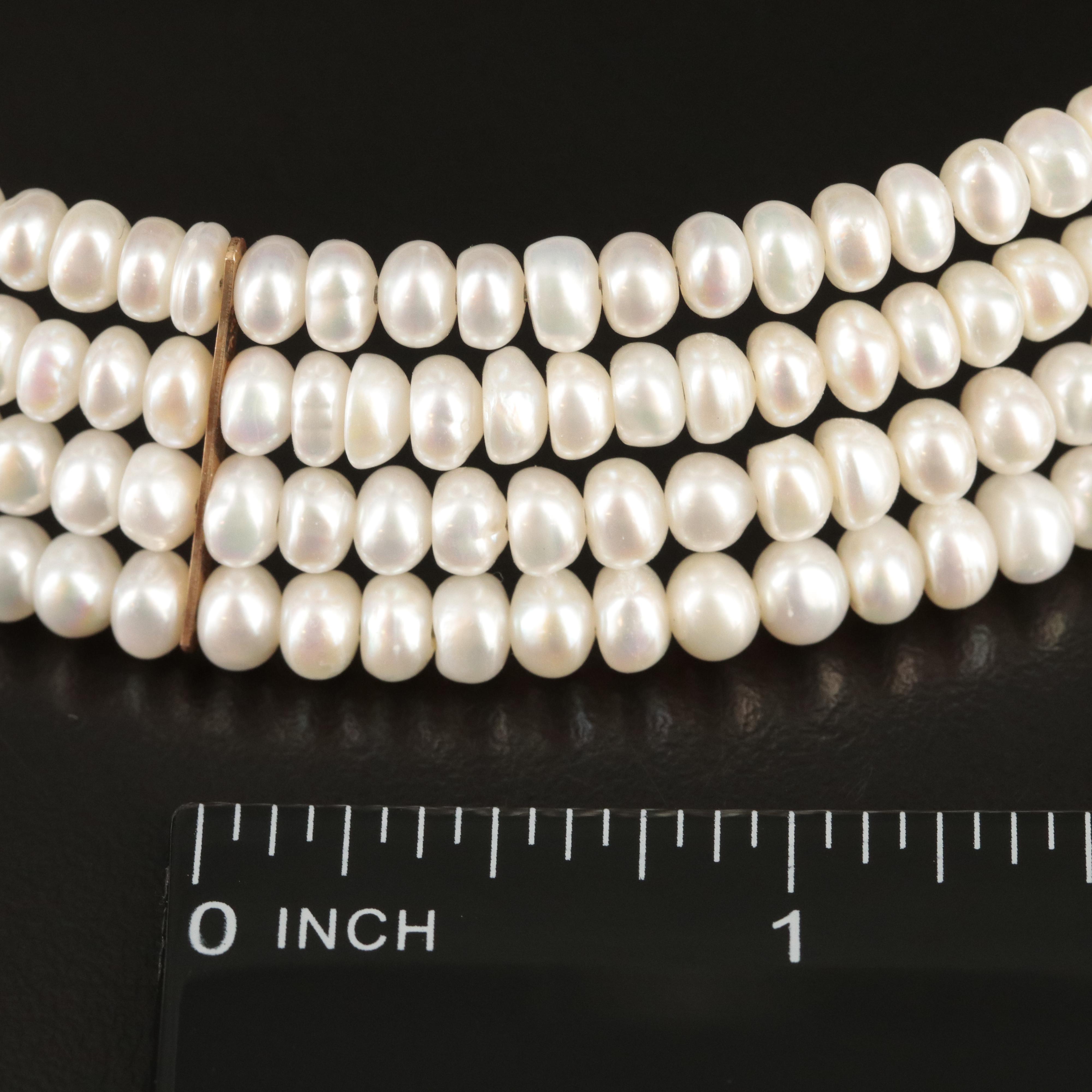 14K Button Pearl Collar Necklace