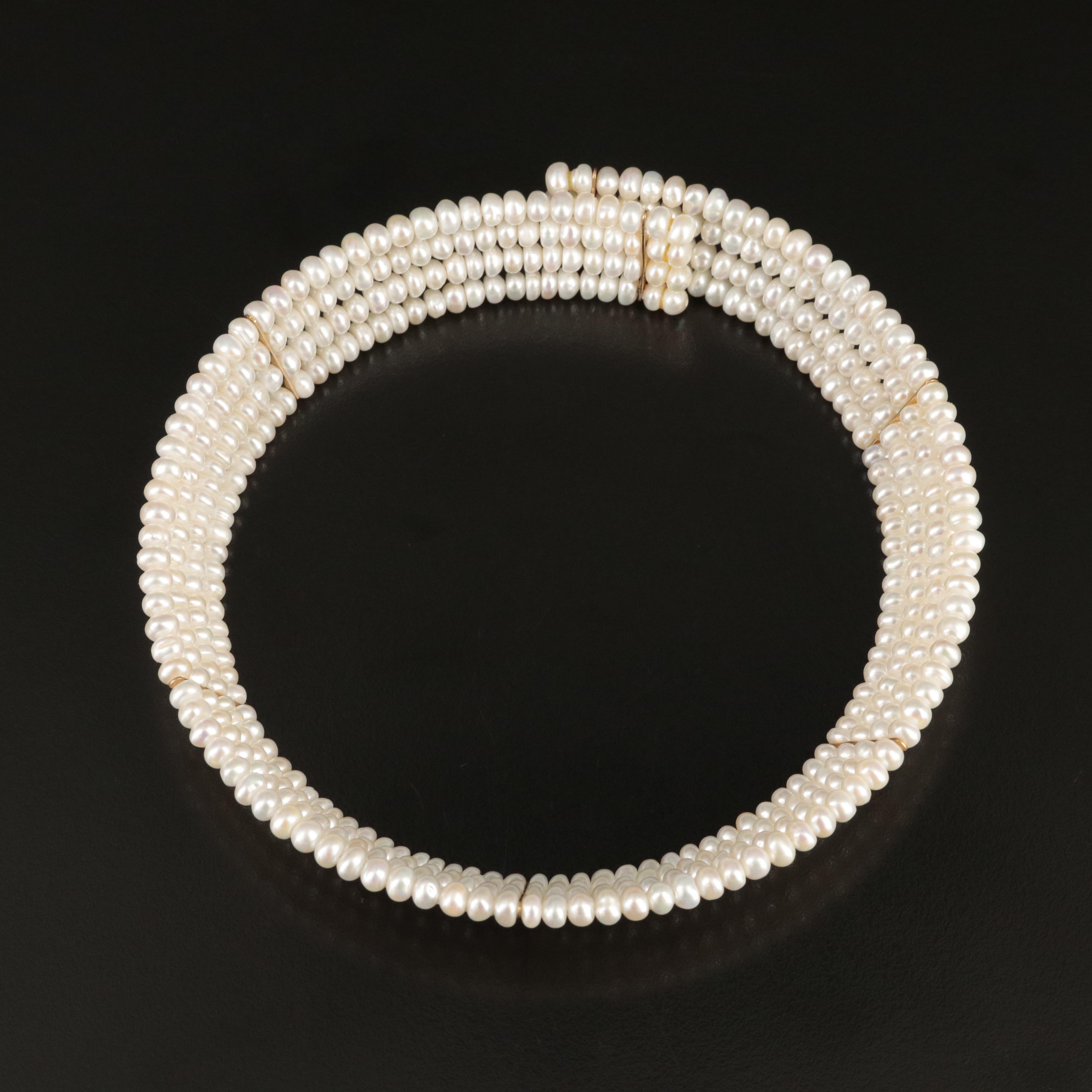 14K Button Pearl Collar Necklace