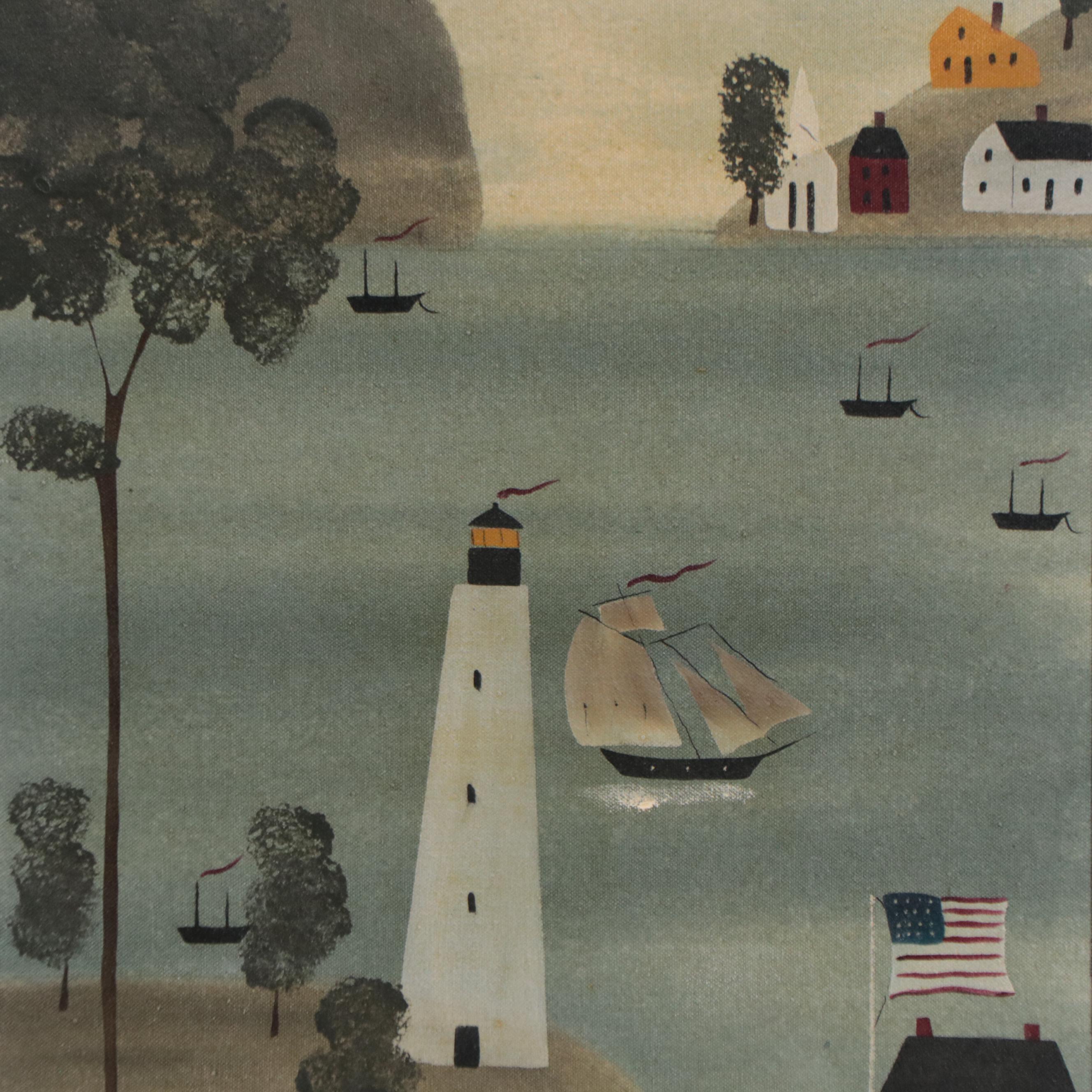 Hope Angier Folk Art Coastal Oil Painting