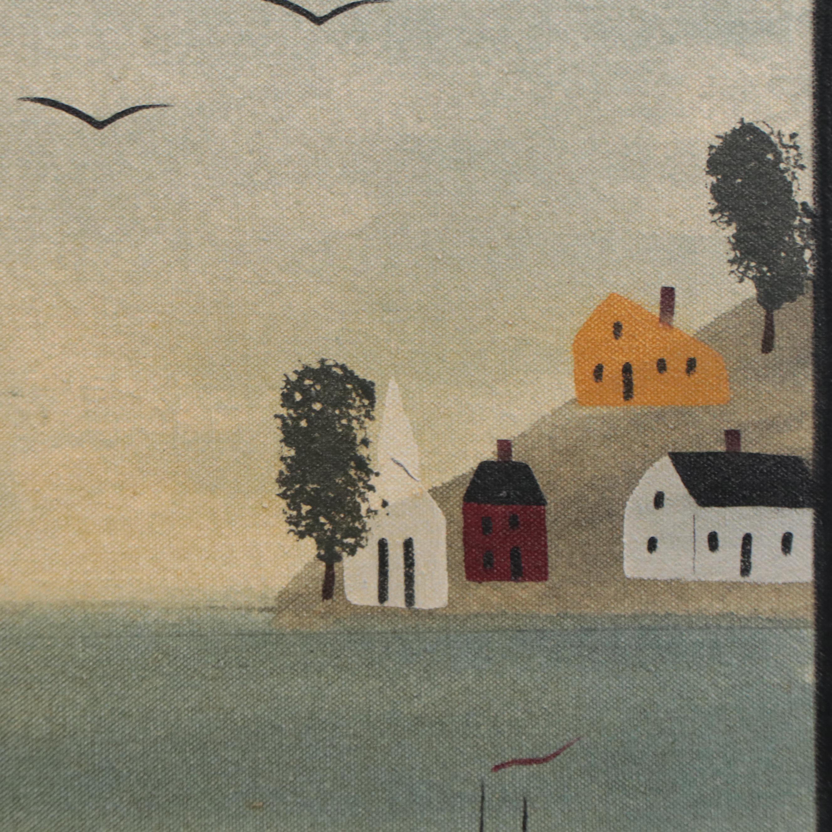 Hope Angier Folk Art Coastal Oil Painting