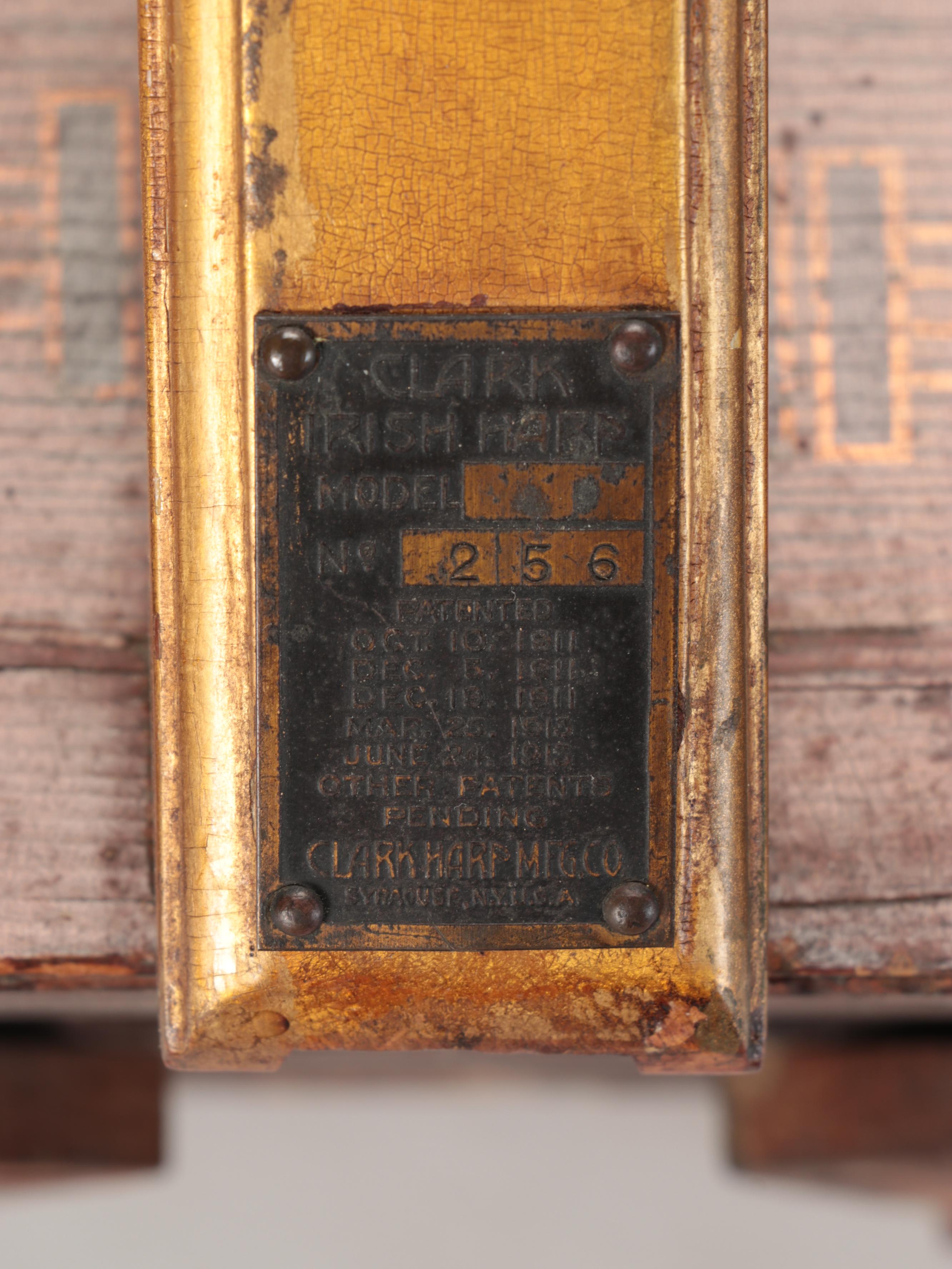 Clark Irish Harp With Stand, S/N 256, Circa 1912