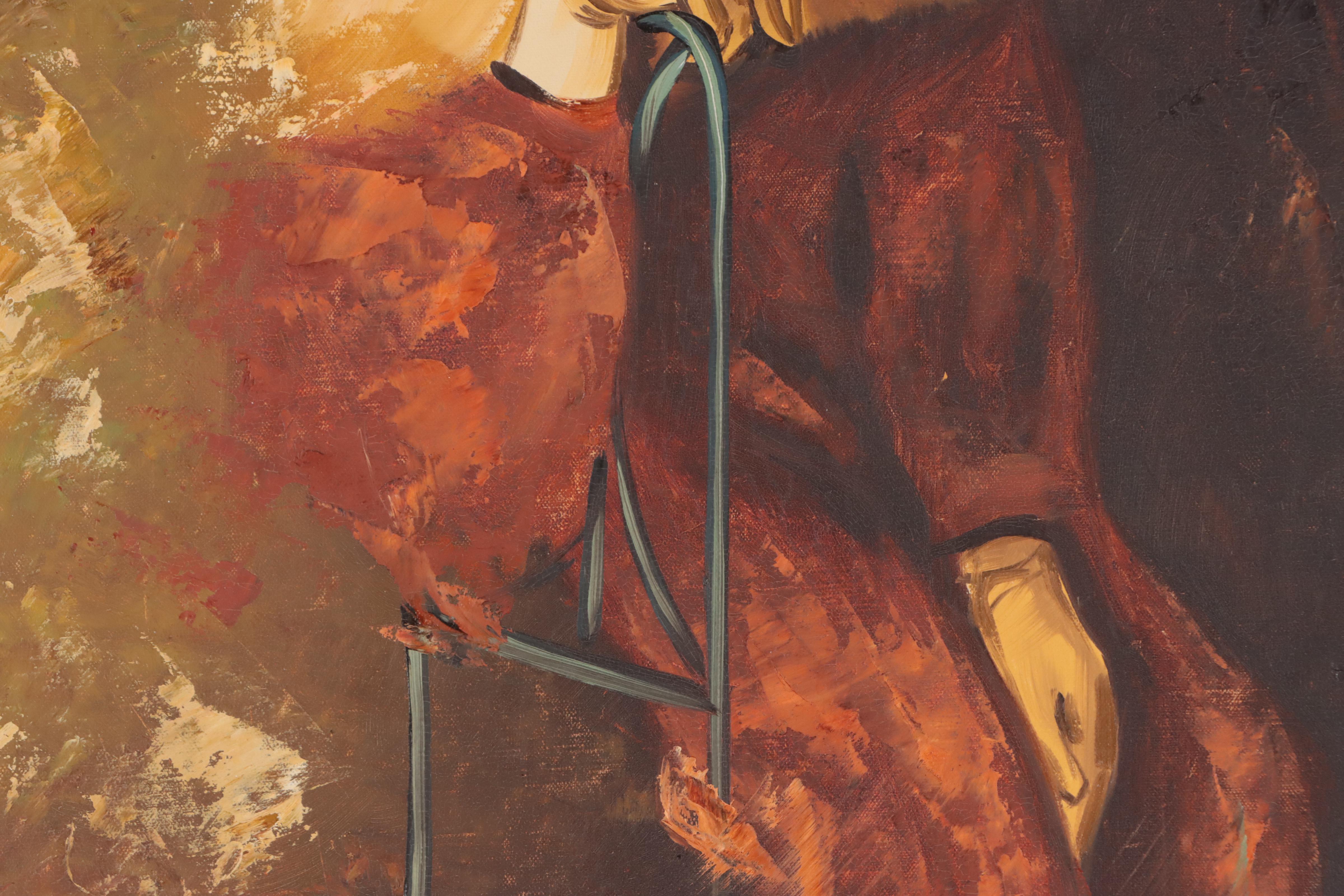 Full Length Portrait Oil Painting of Seated Clown