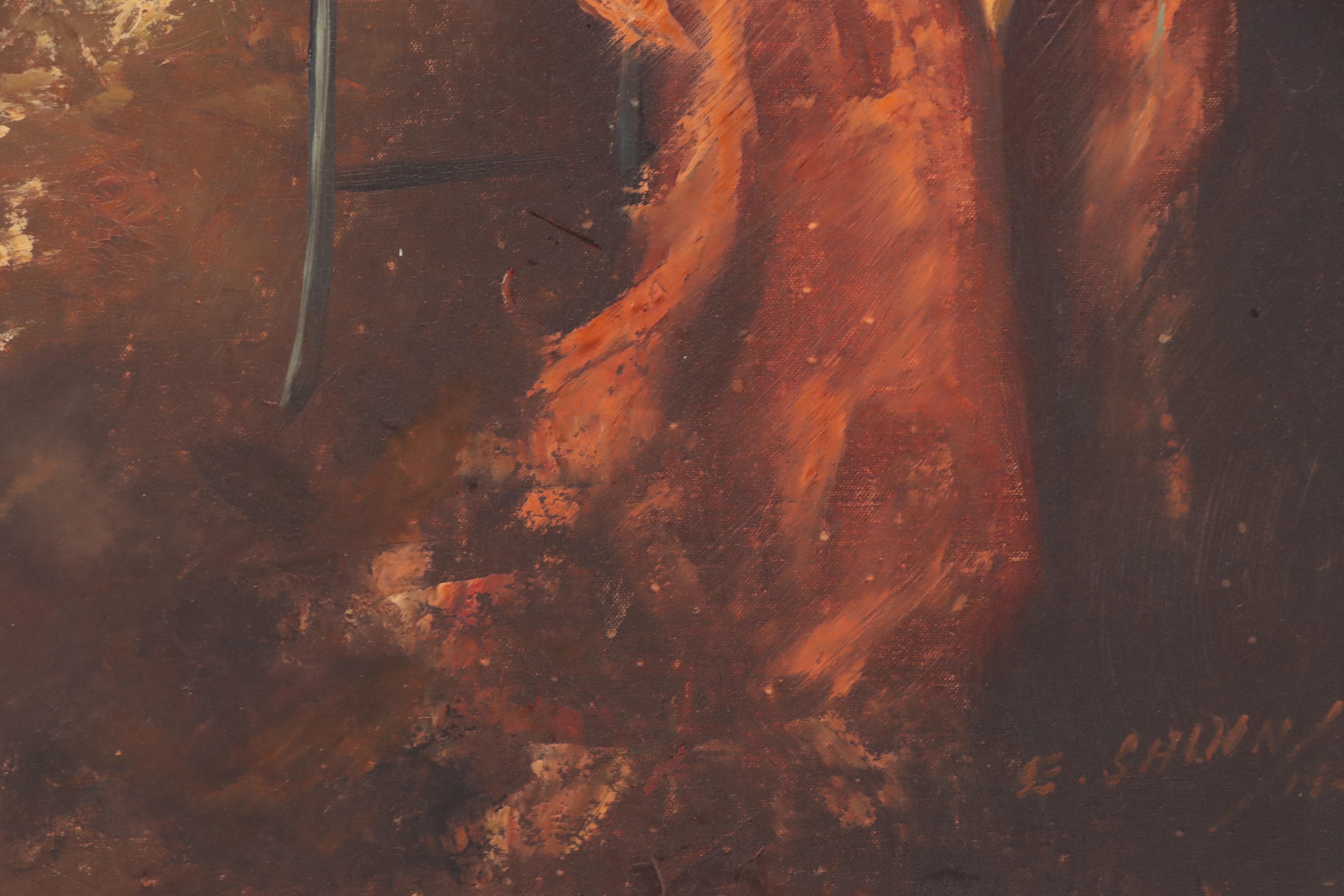 Full Length Portrait Oil Painting of Seated Clown