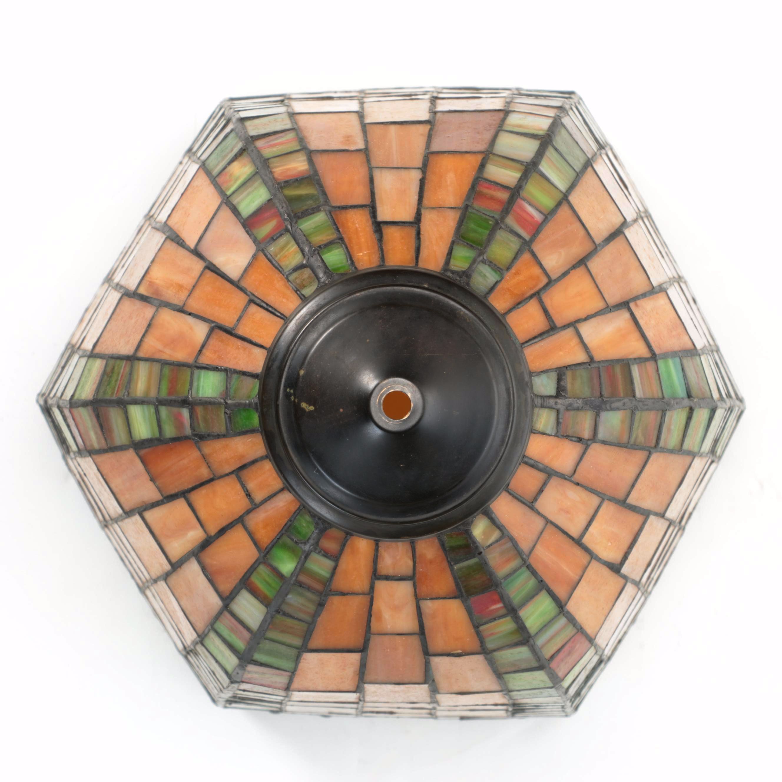 Slag Glass and Jeweled Pendant Light With Bronzed Metal Stem, Contemporary