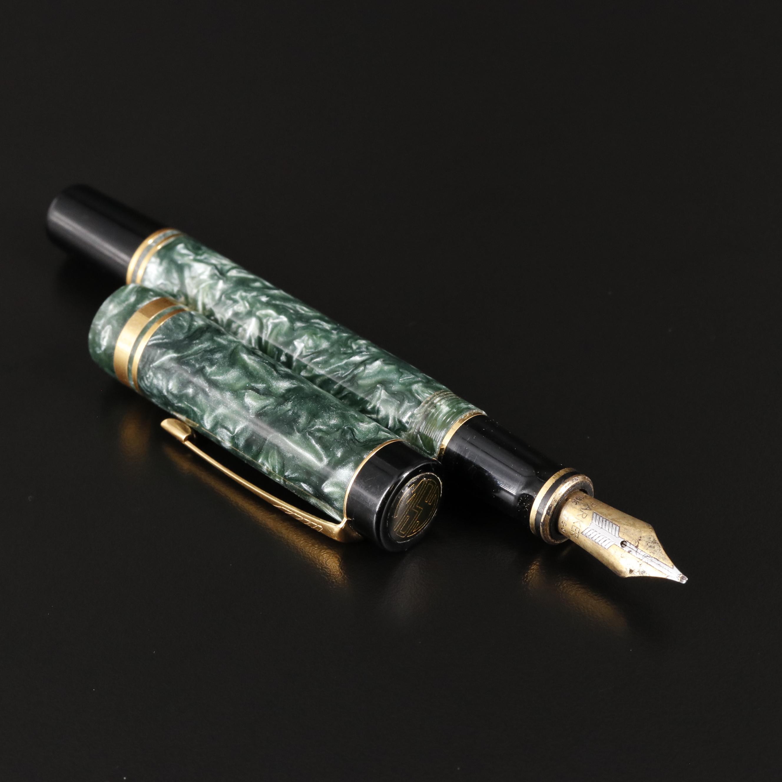 Parker Green Marble Duofold Centennial 18K Gold Nib Fountain Pen