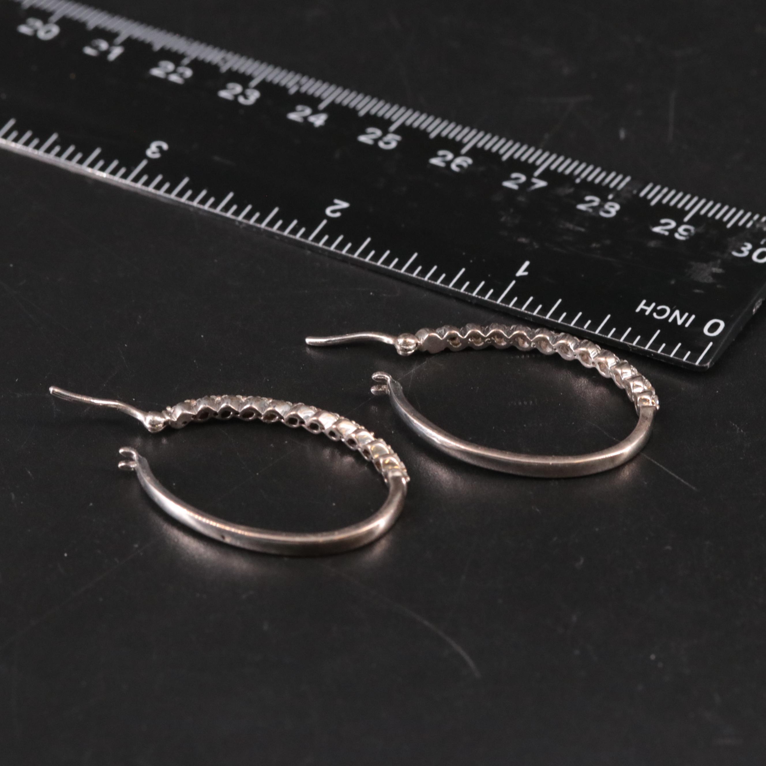 Sterling Diamond Elongated Hoop Earrings