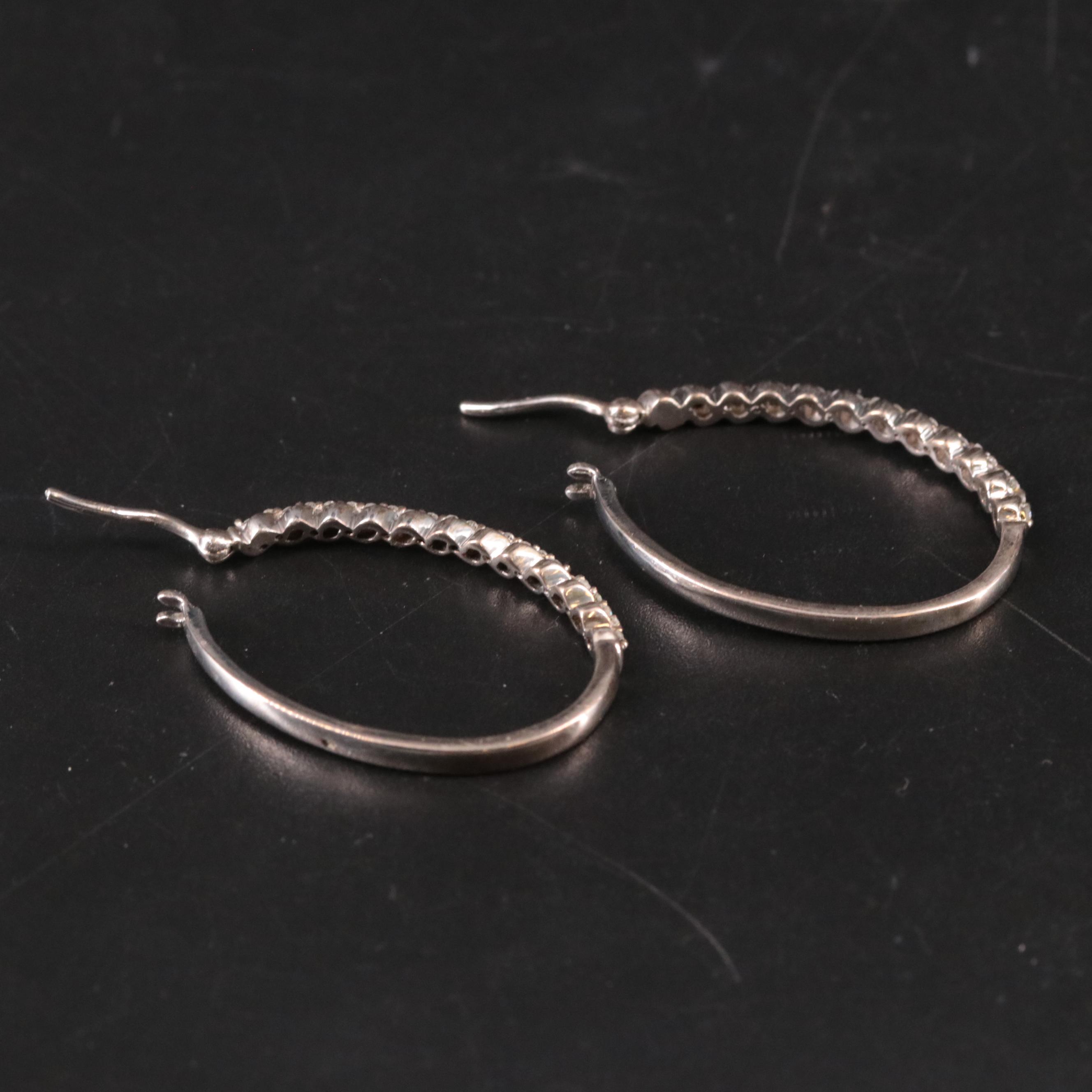 Sterling Diamond Elongated Hoop Earrings