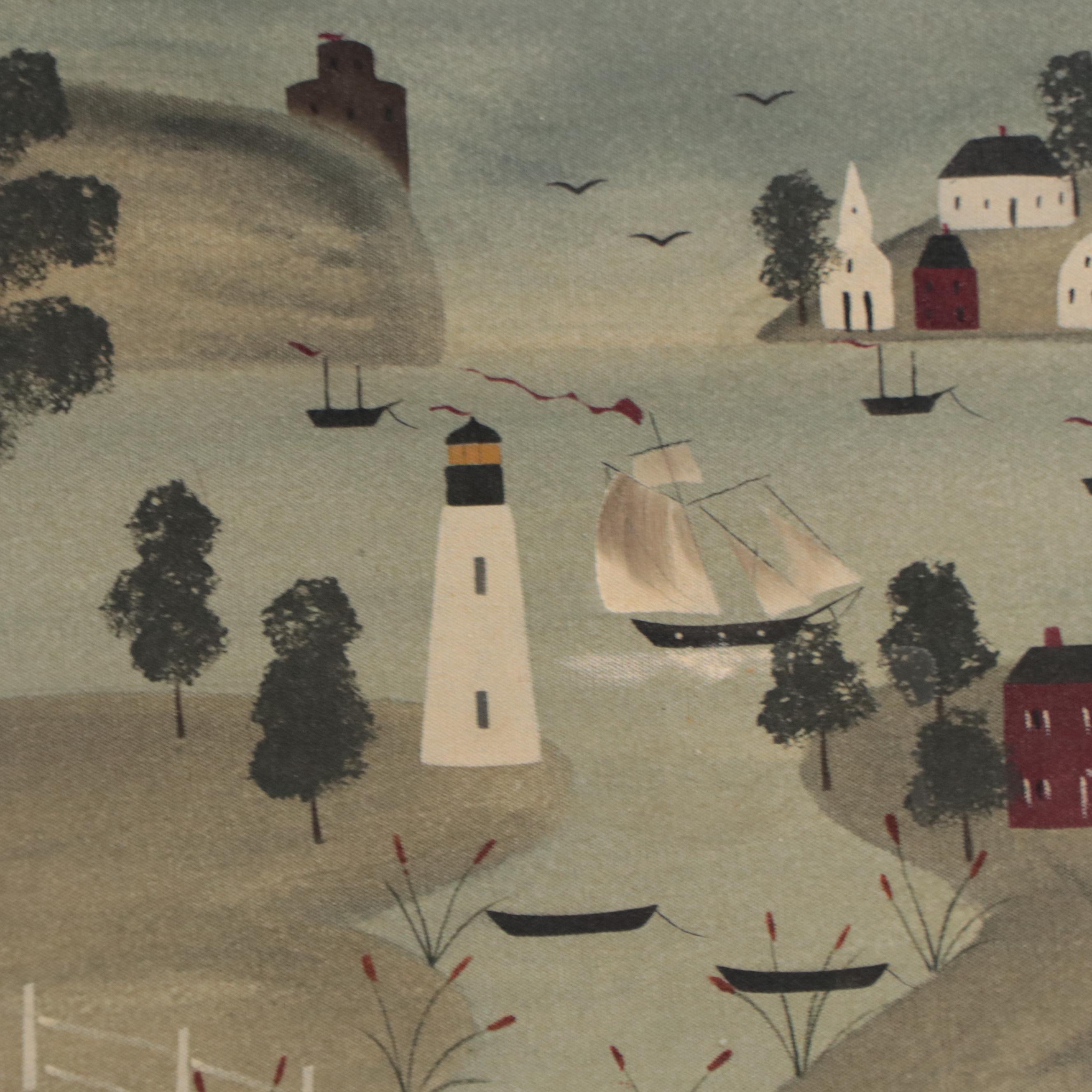 Hope Angier Folk Art Coastal Oil Painting