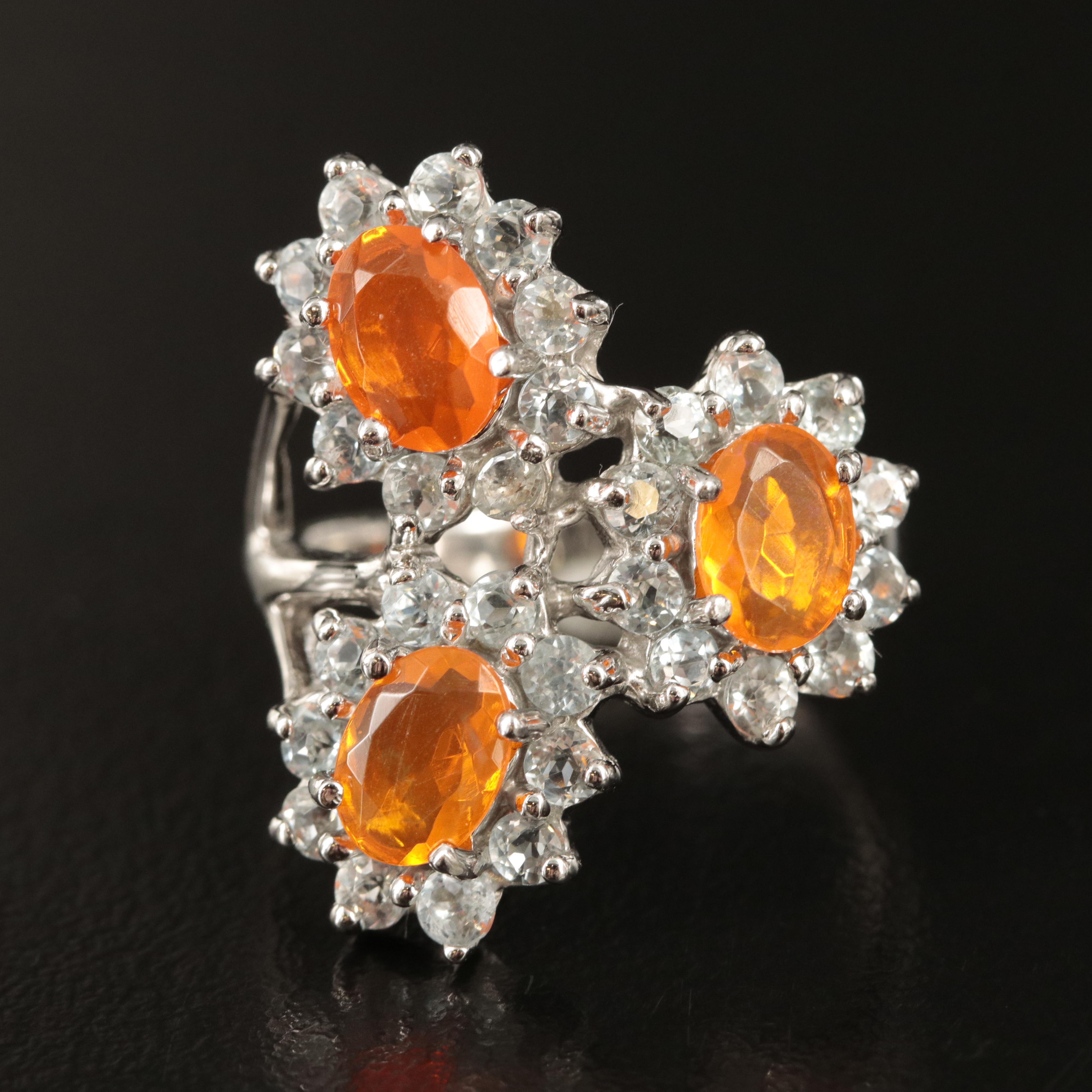 Sterling Fire Opal and Aquamarine Ring