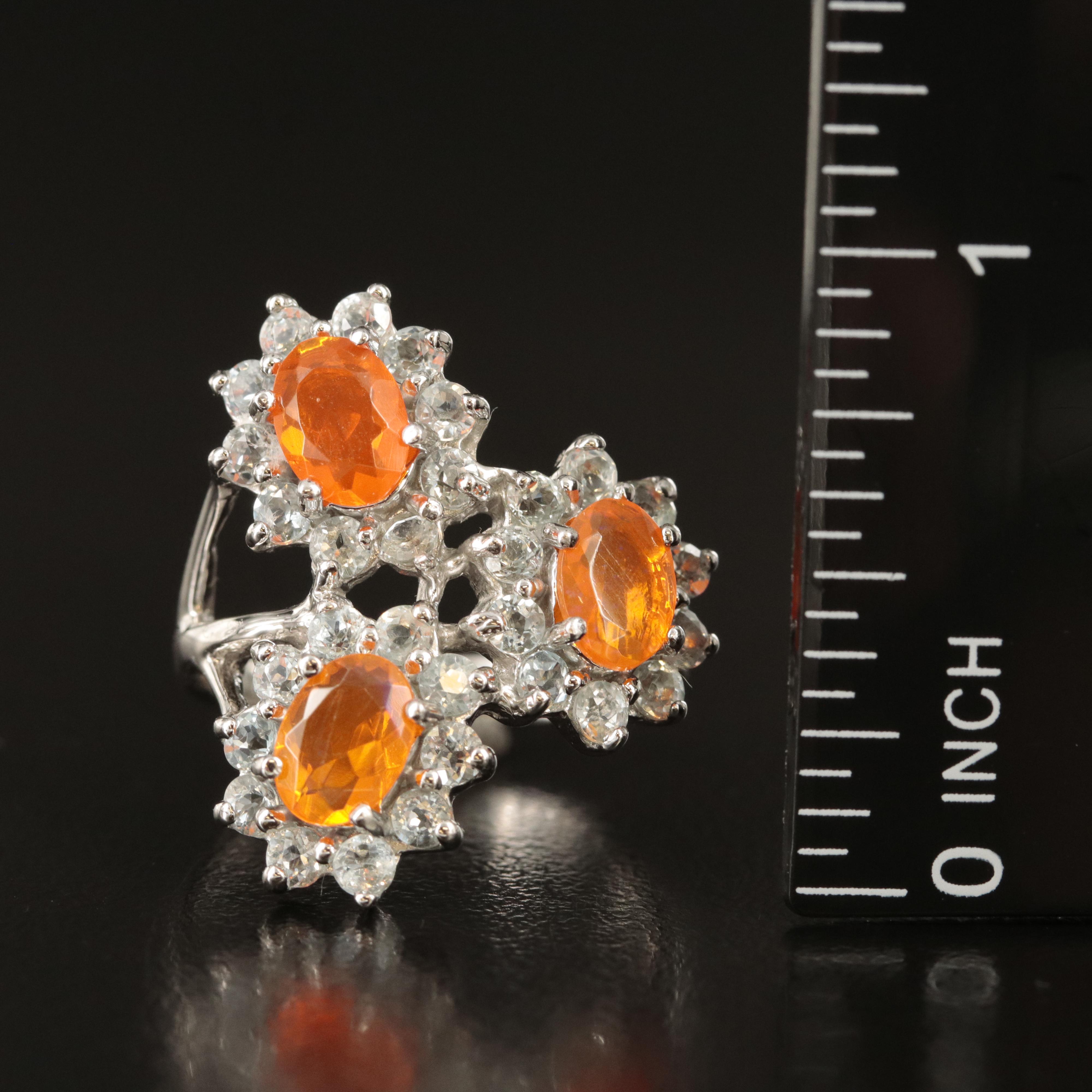 Sterling Fire Opal and Aquamarine Ring