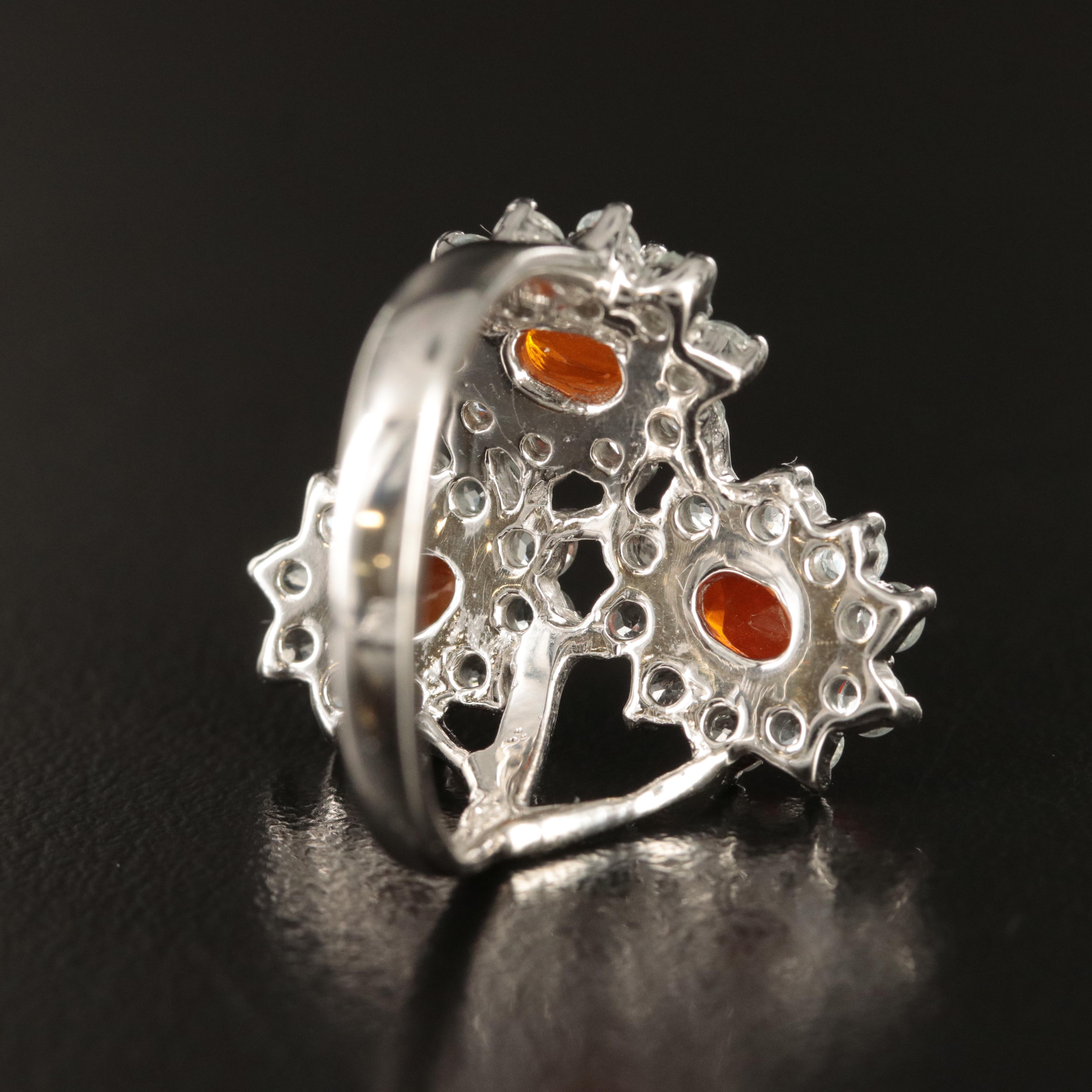 Sterling Fire Opal and Aquamarine Ring