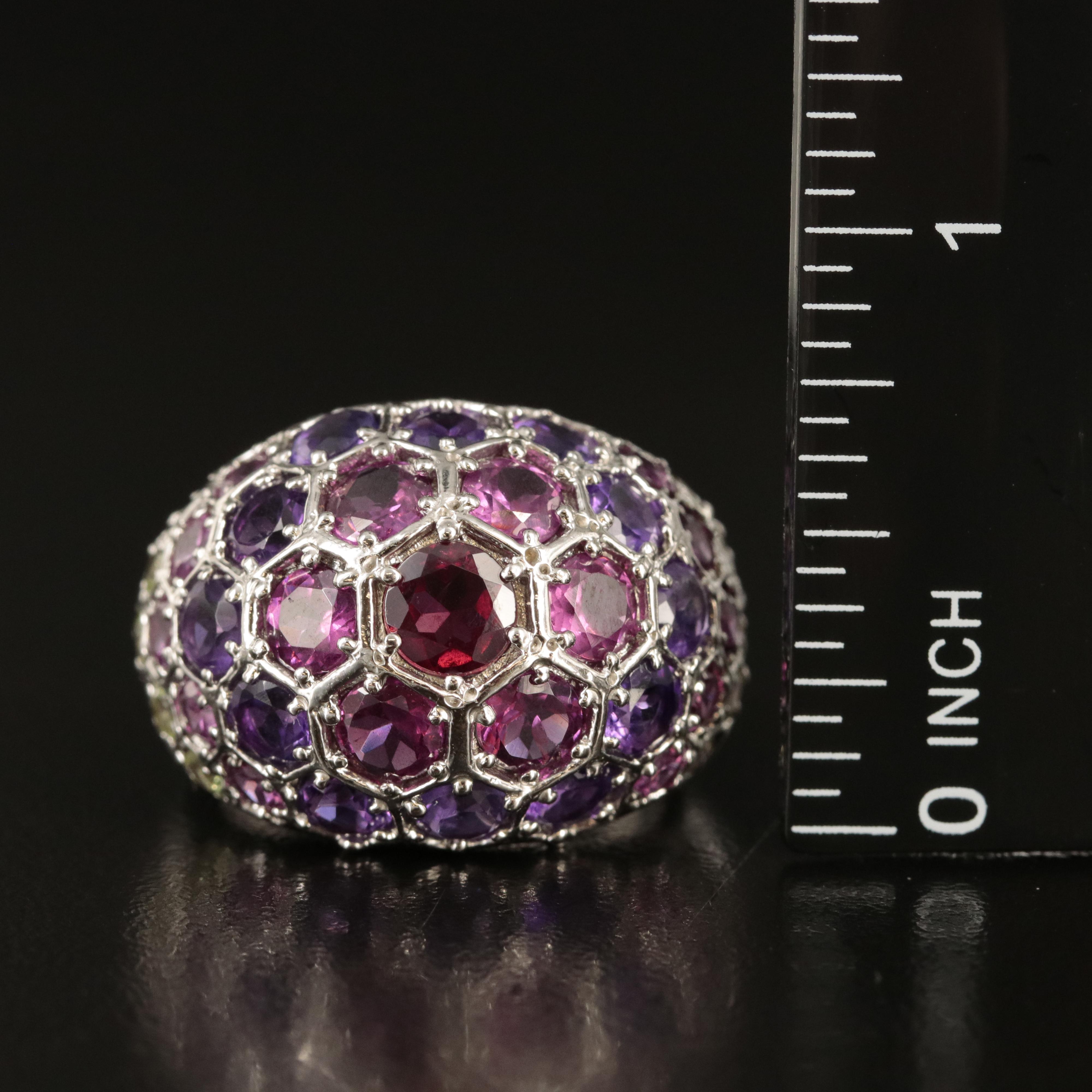 Sterling Amethyst, Garnet and Peridot Domed Ring