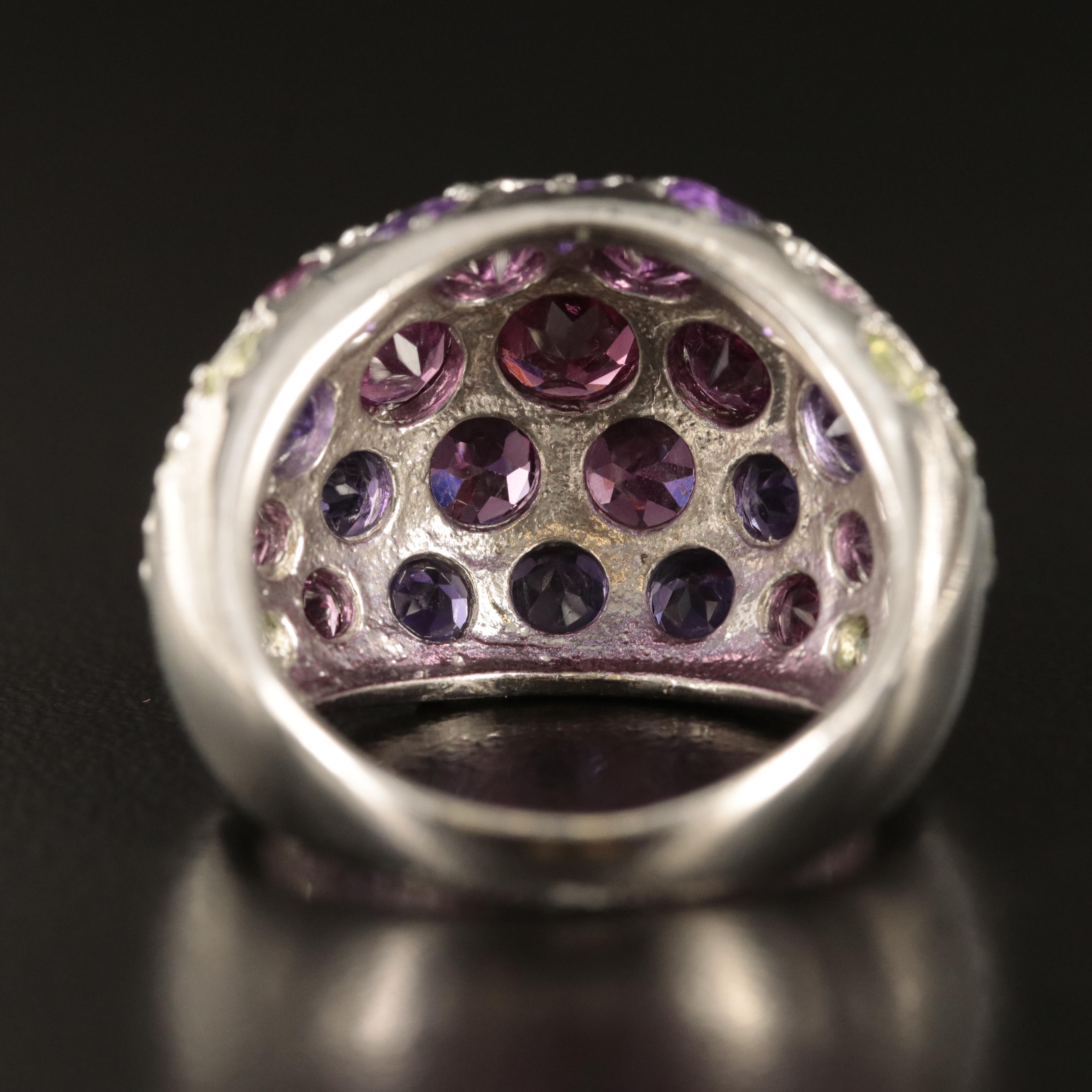 Sterling Amethyst, Garnet and Peridot Domed Ring