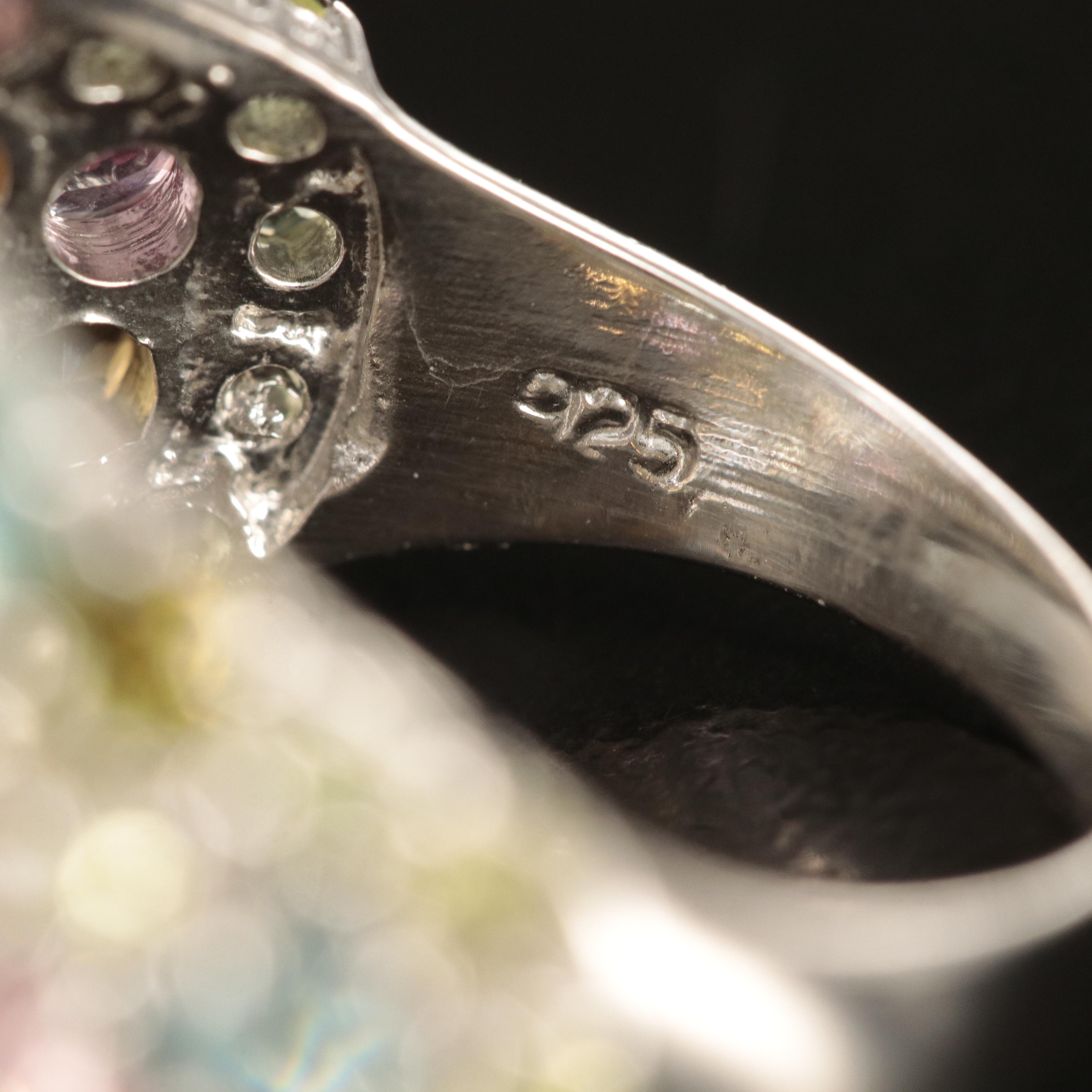 Sterling Tanzanite, Tourmaline and Peridot Flower Dome Ring