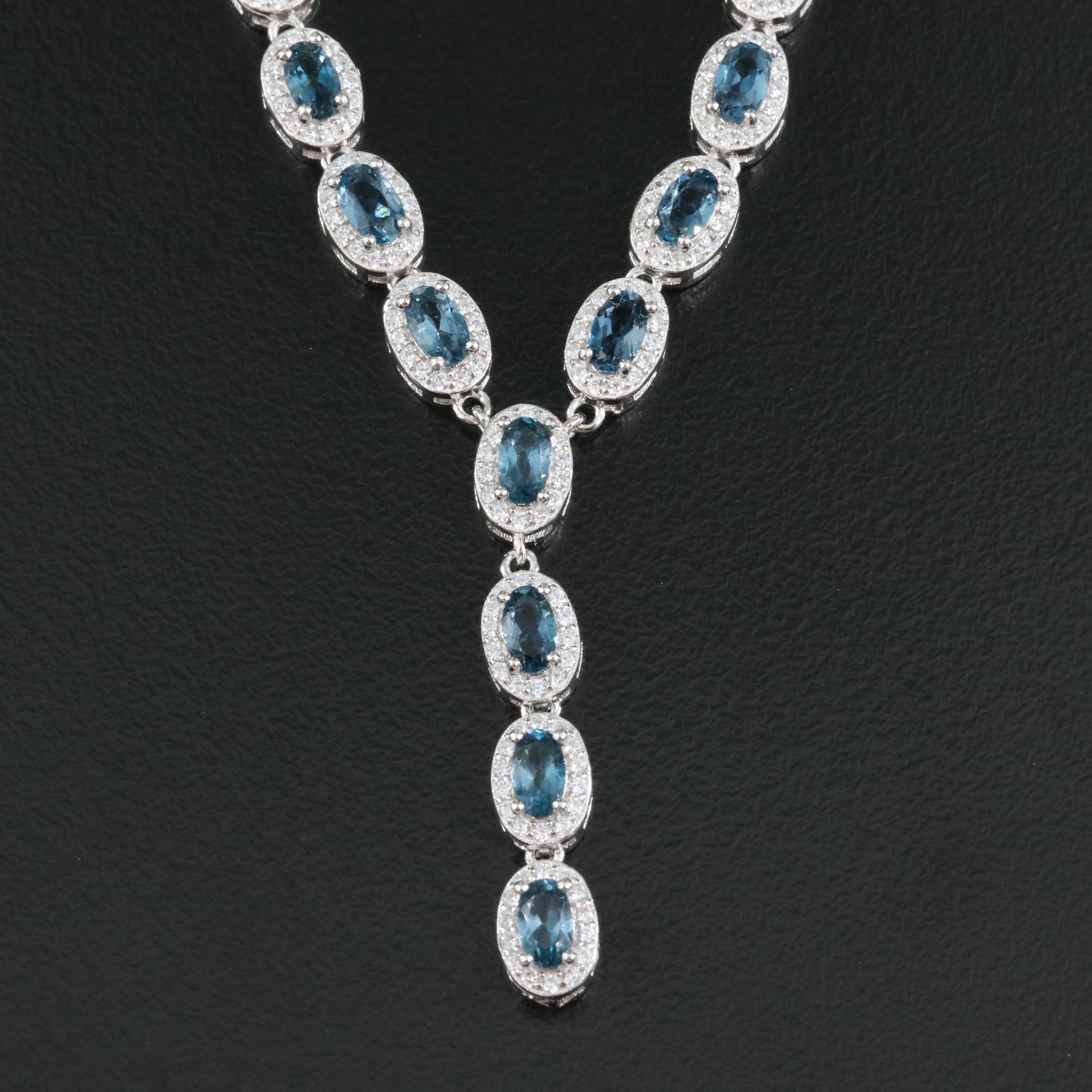 Sterling London Blue Topaz and Cubic Zirconia Y Necklace