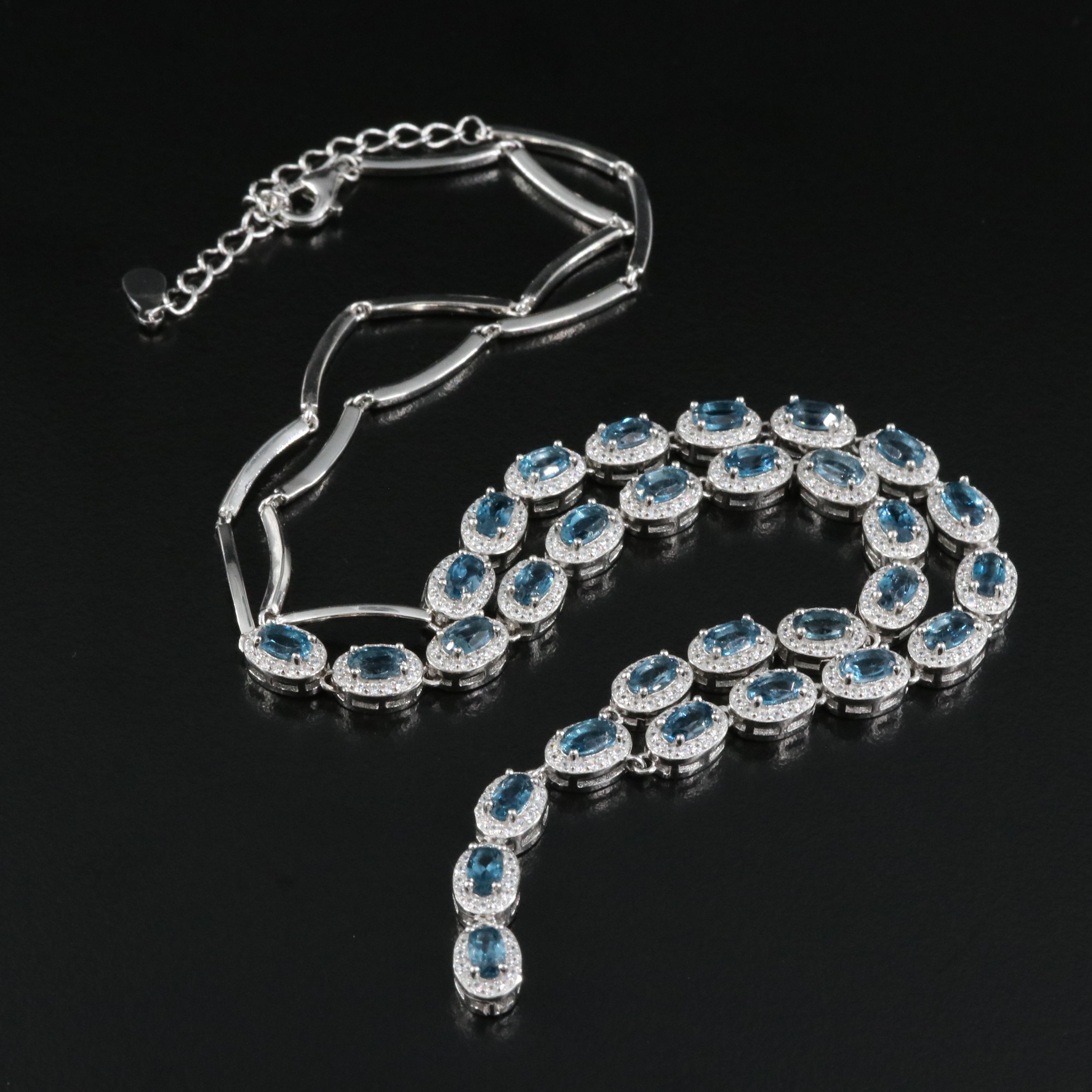 Sterling London Blue Topaz and Cubic Zirconia Y Necklace