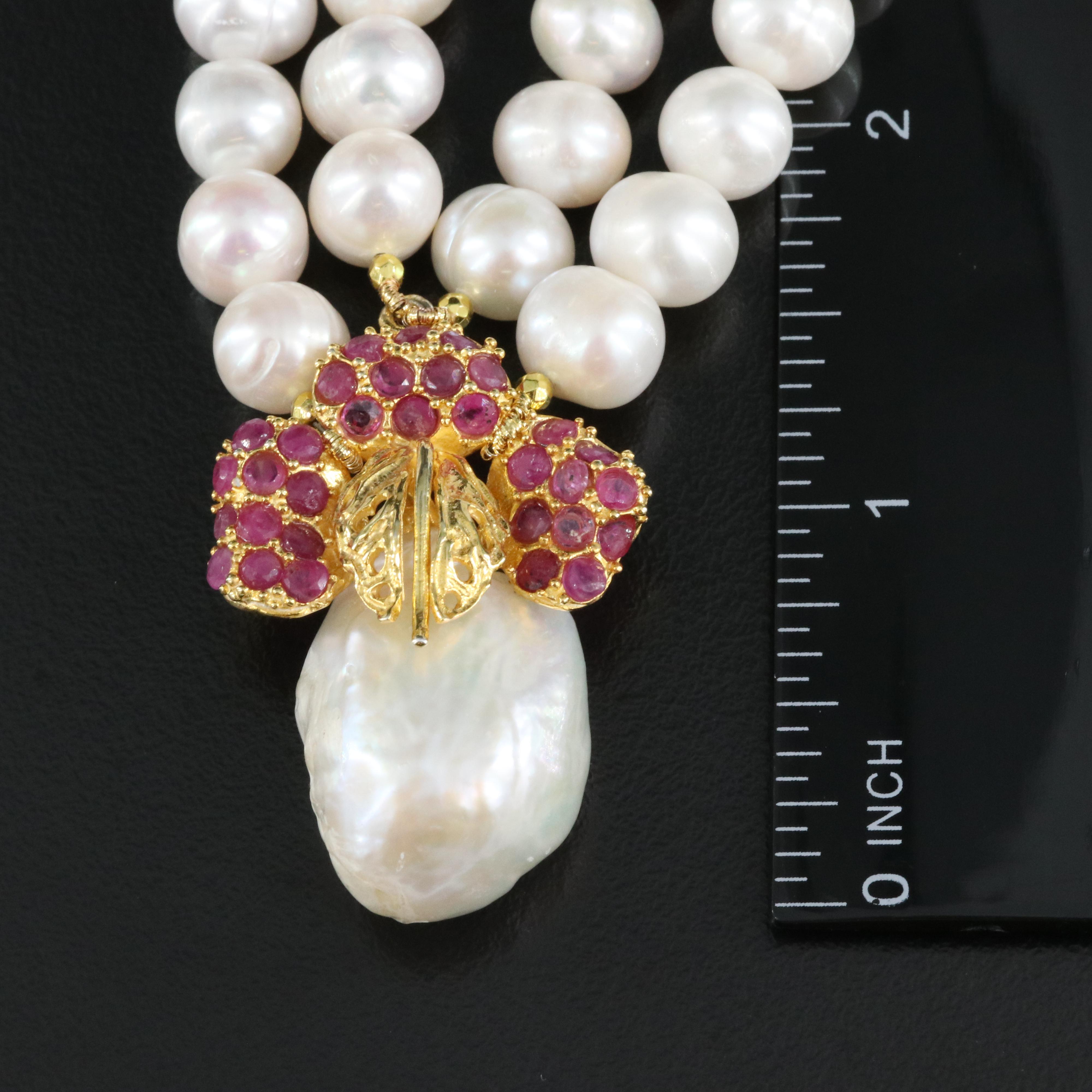 Sterling Pearl and Ruby Necklace