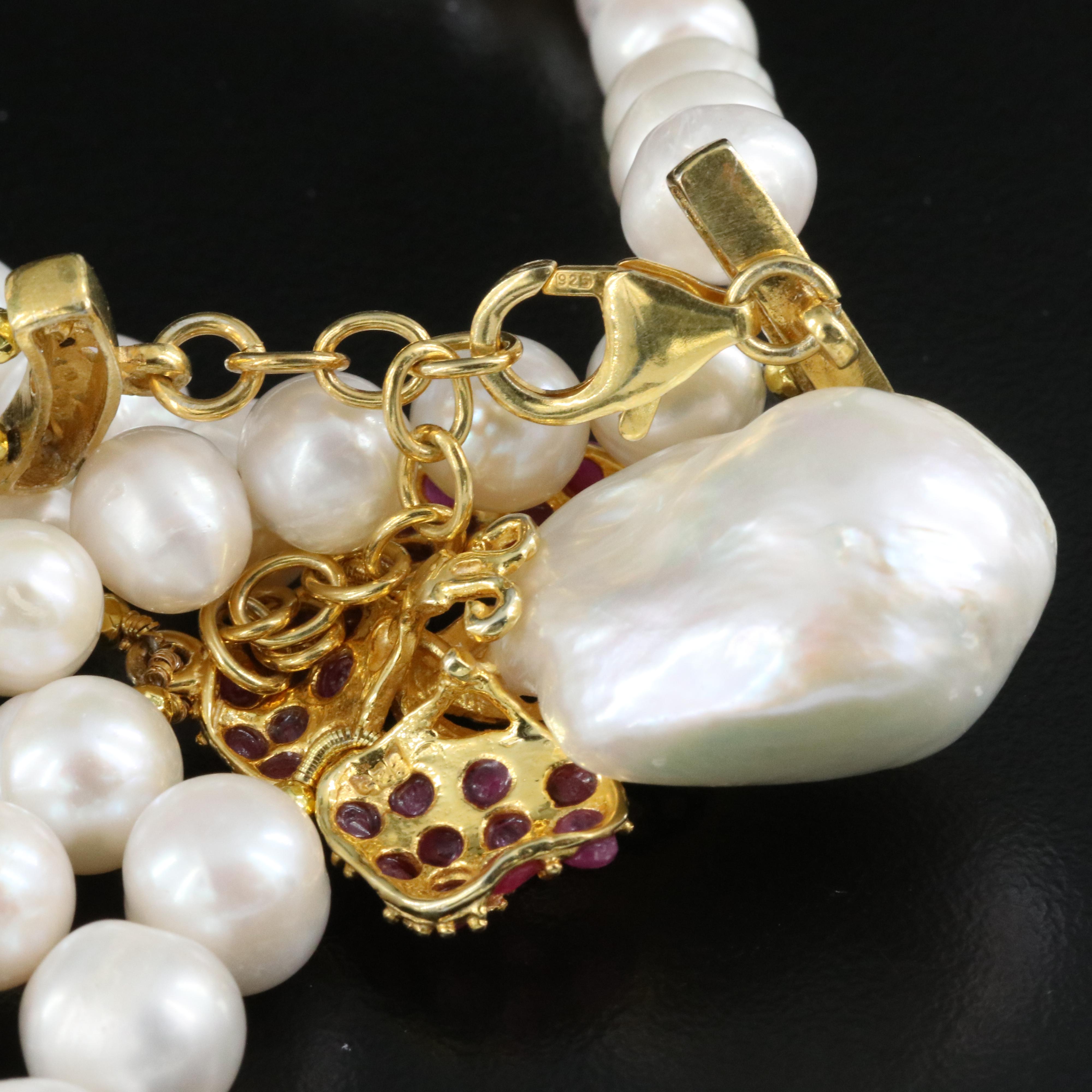 Sterling Pearl and Ruby Necklace