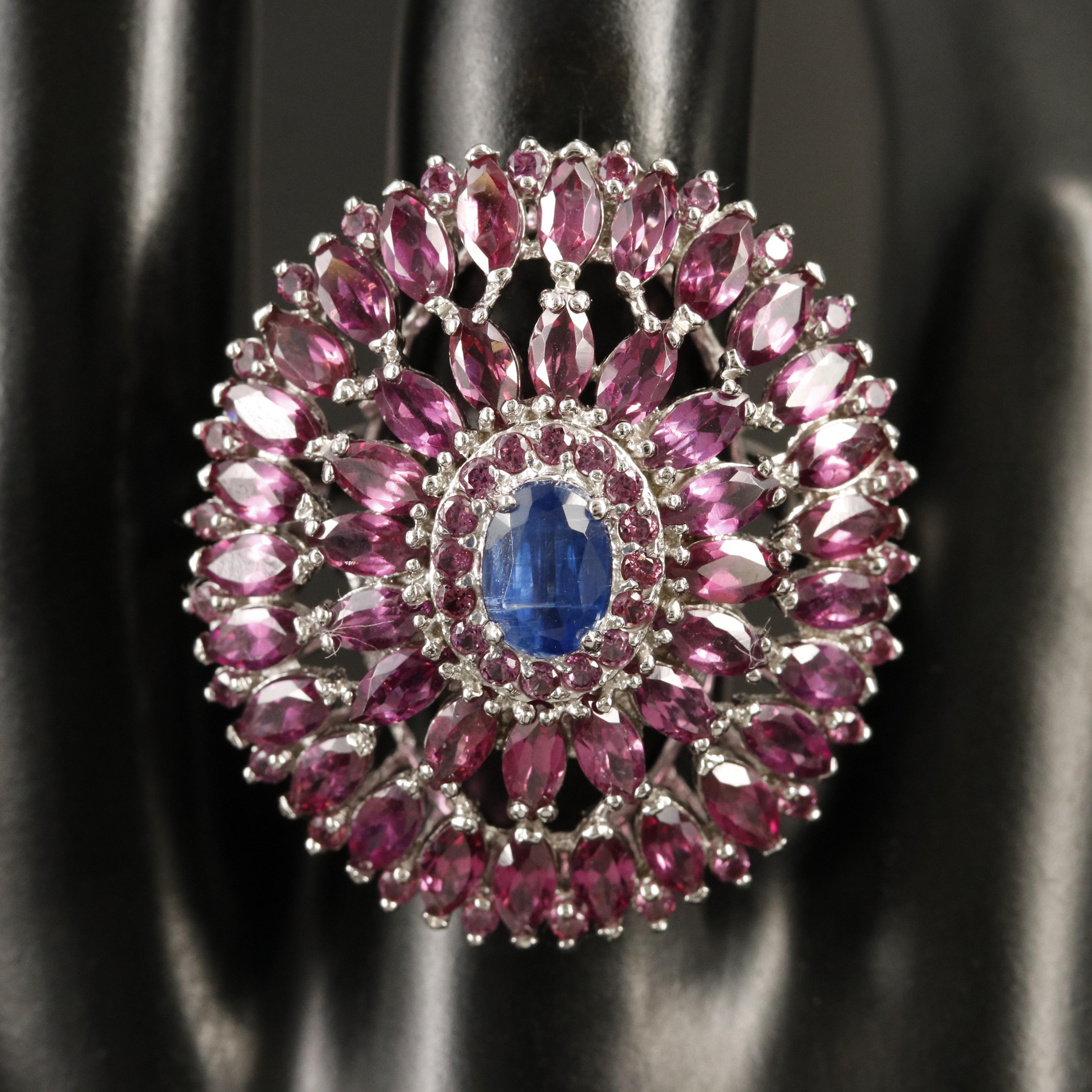 Sterling Kyanite and Garnet Oval Ring