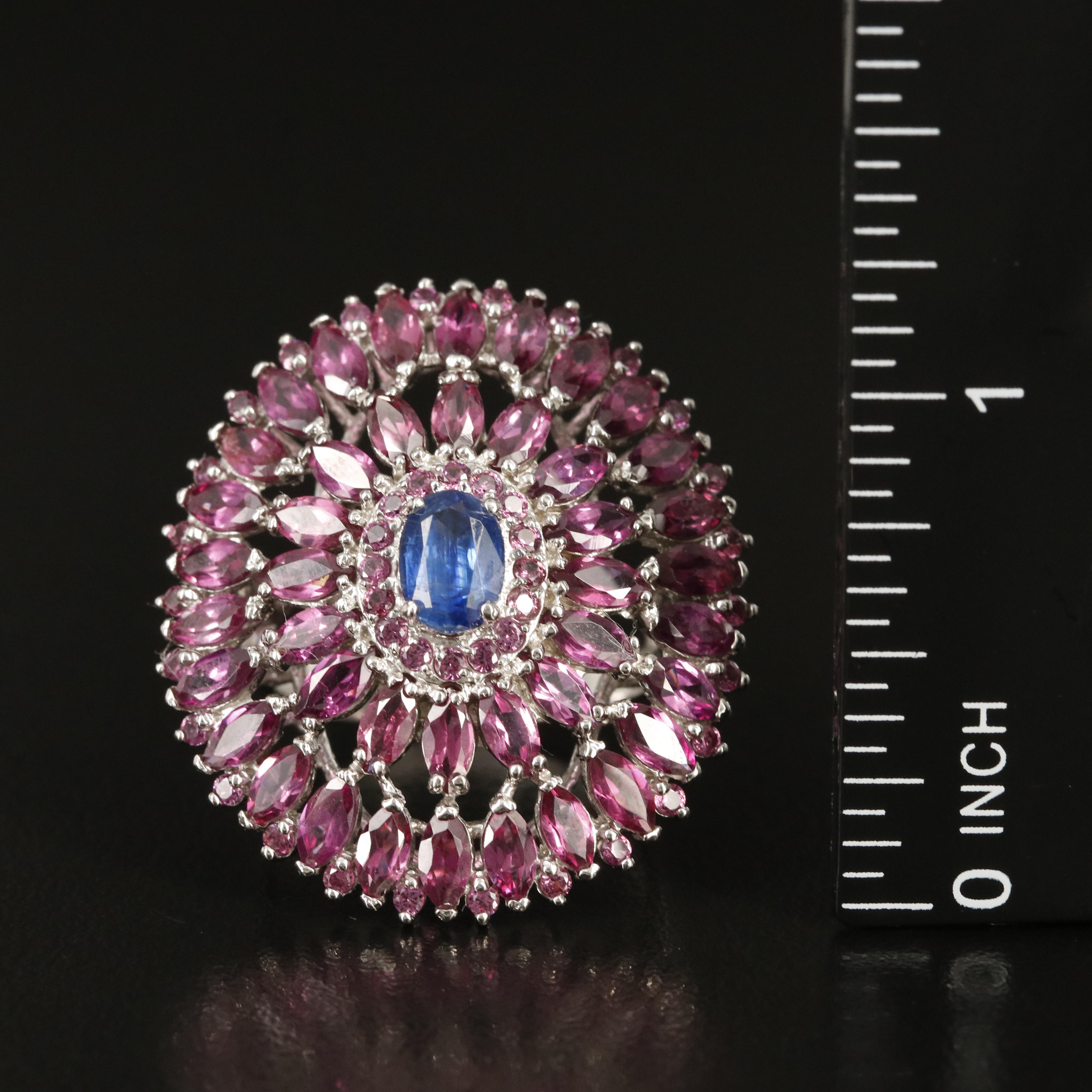 Sterling Kyanite and Garnet Oval Ring