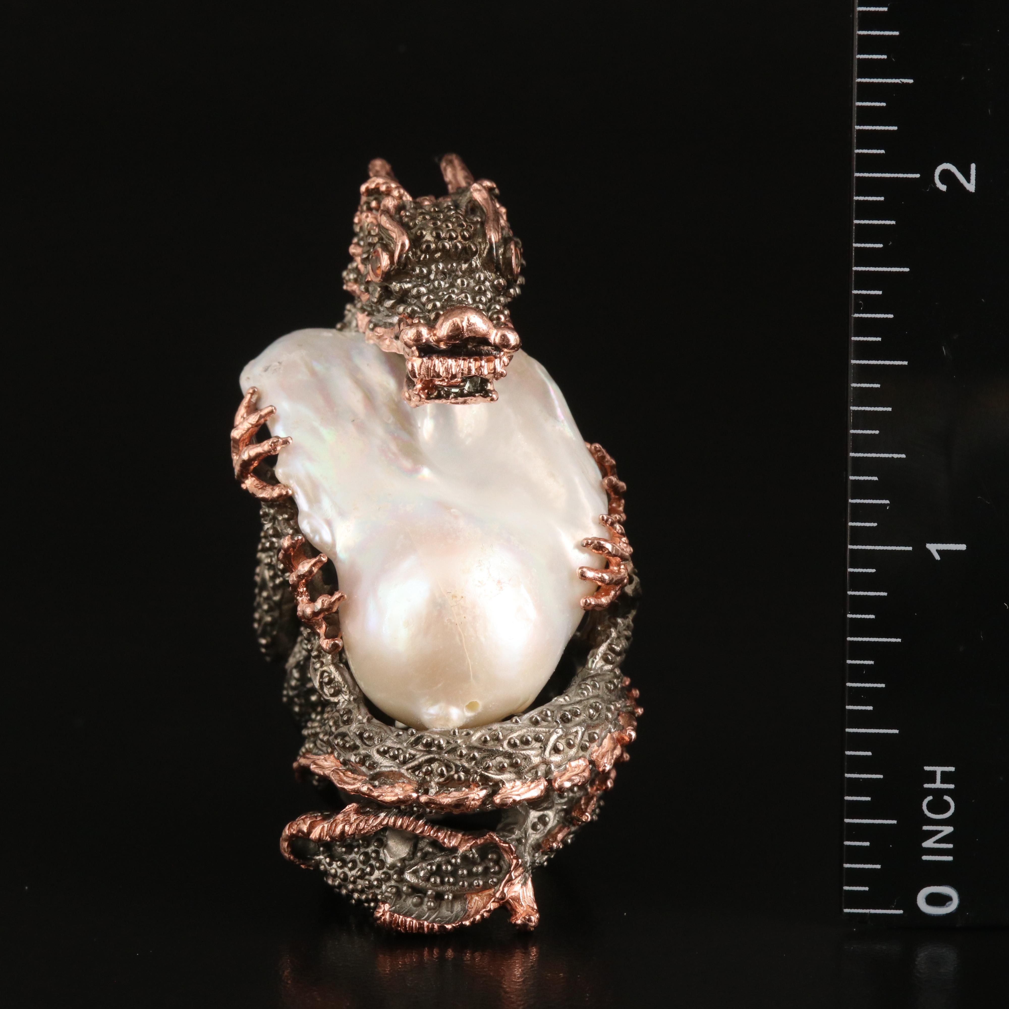 Sterling Pearl and Sapphire Dragon Ring