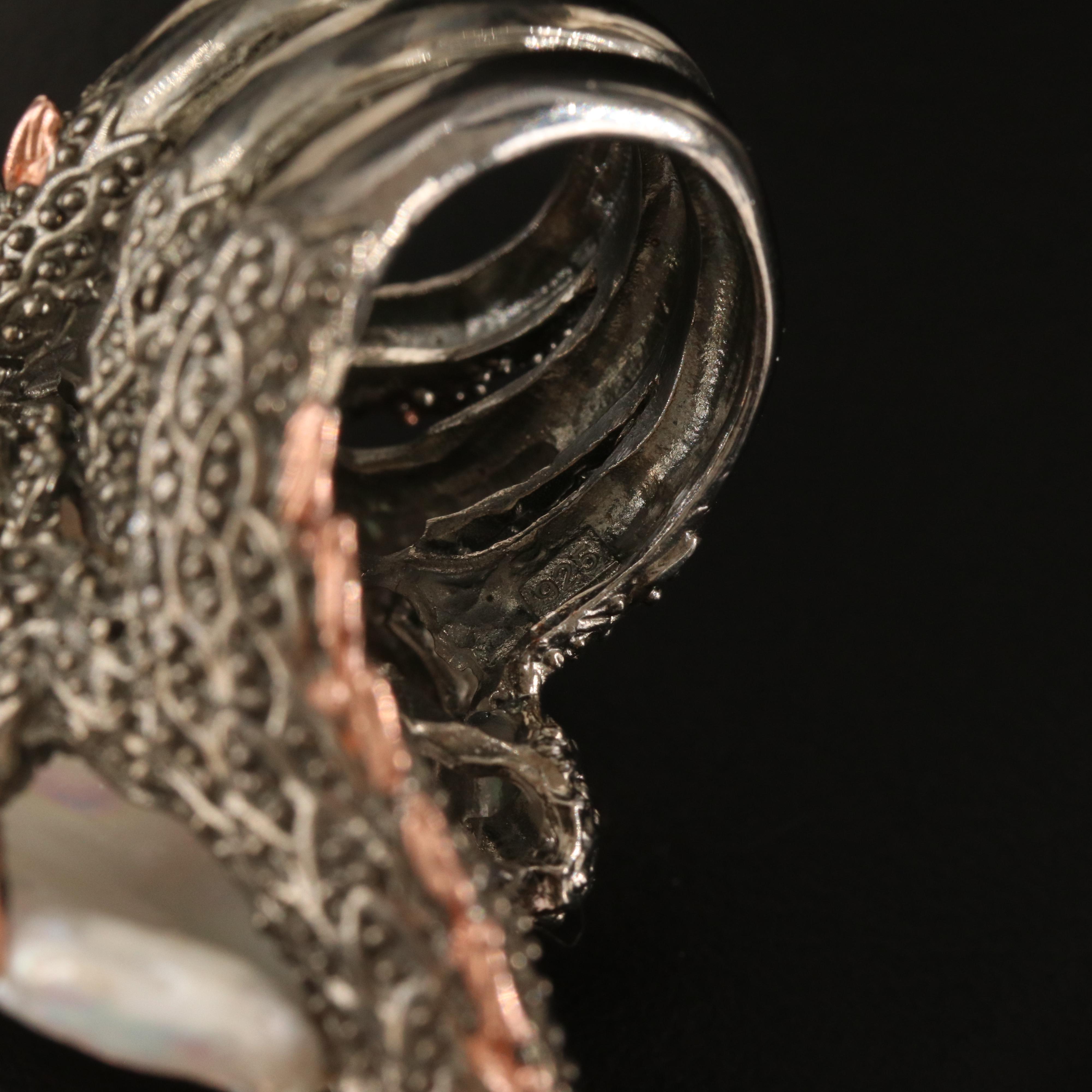 Sterling Pearl and Sapphire Dragon Ring