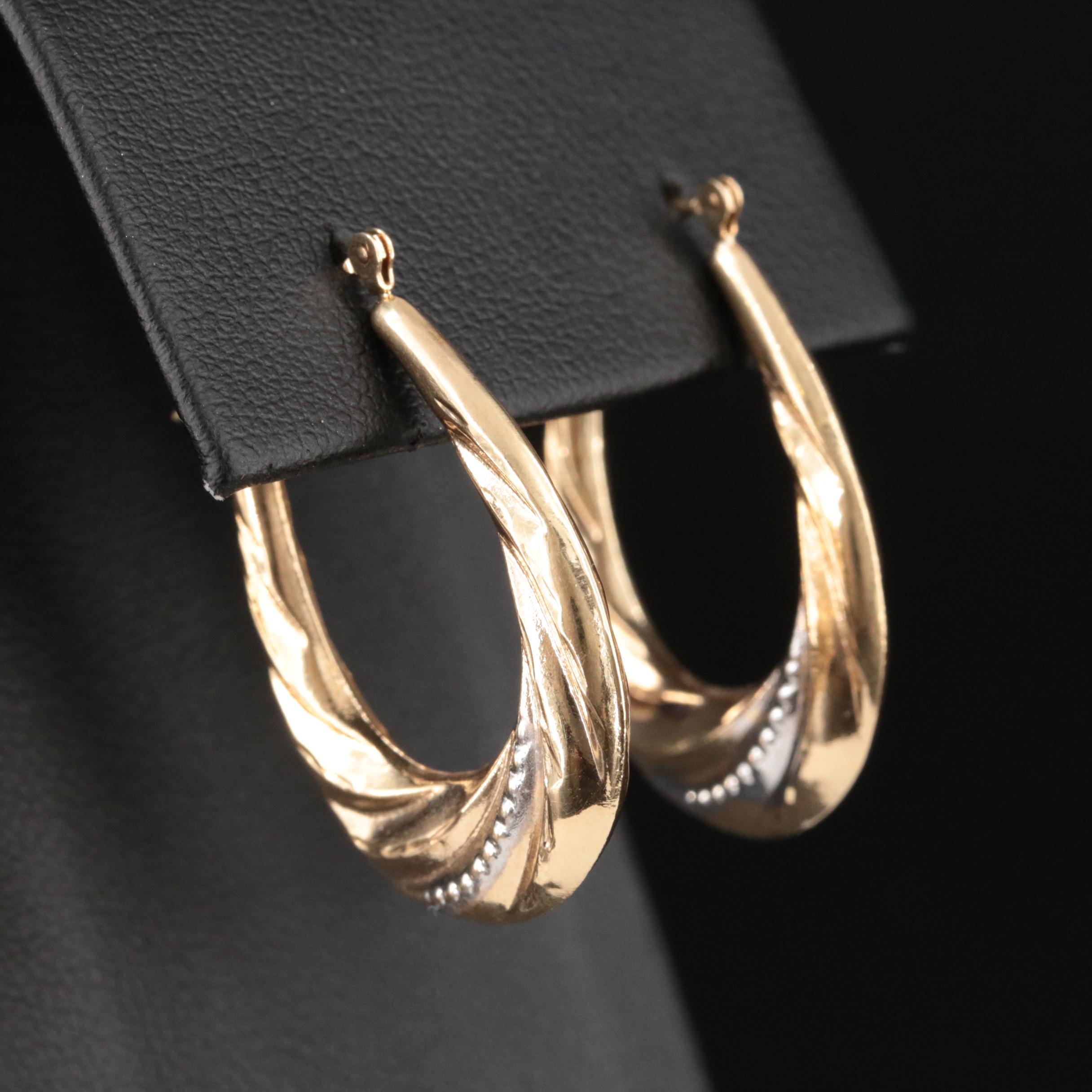 14K Elongated Hoop Earrings