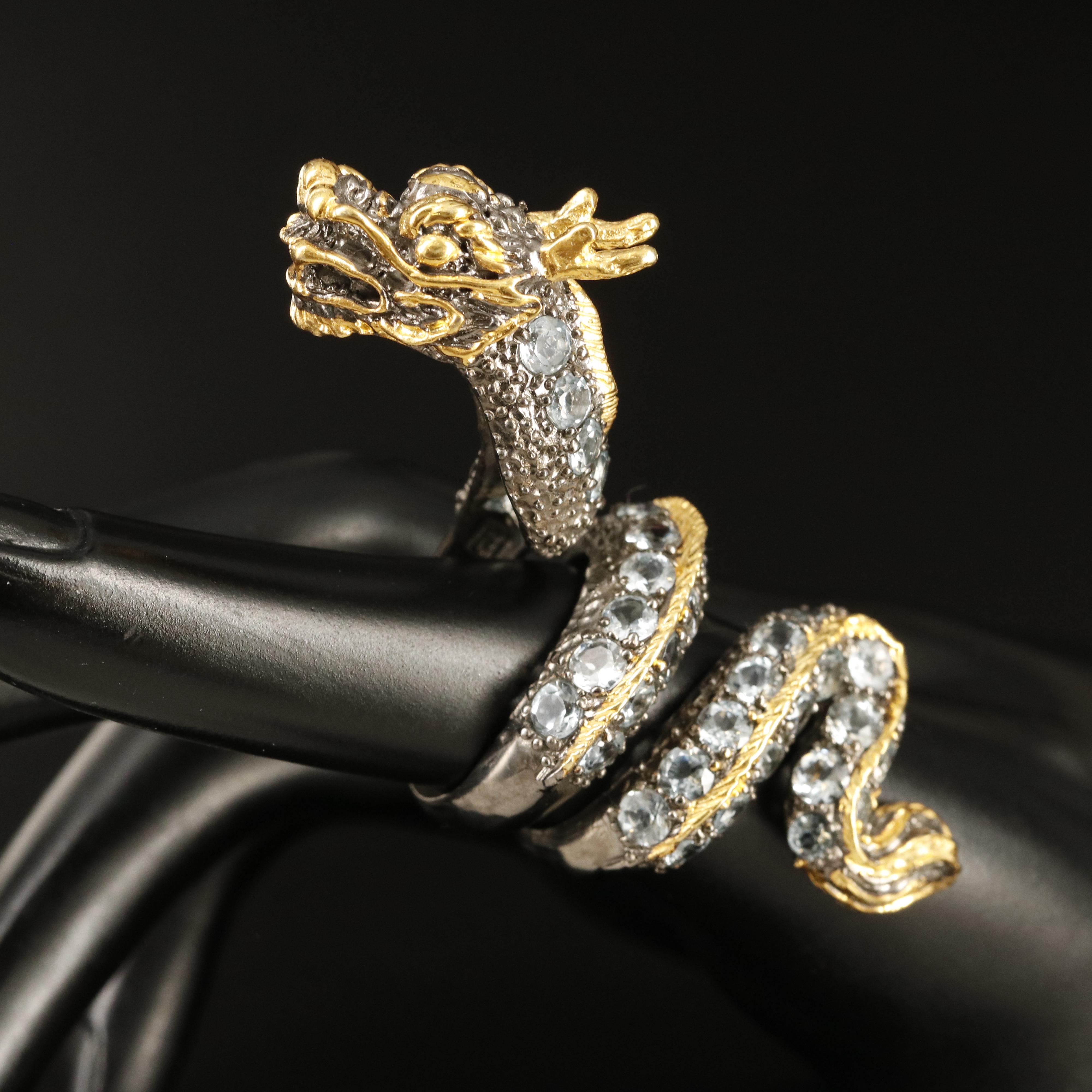 Sterling Aquamarine Dragon Wrap Ring