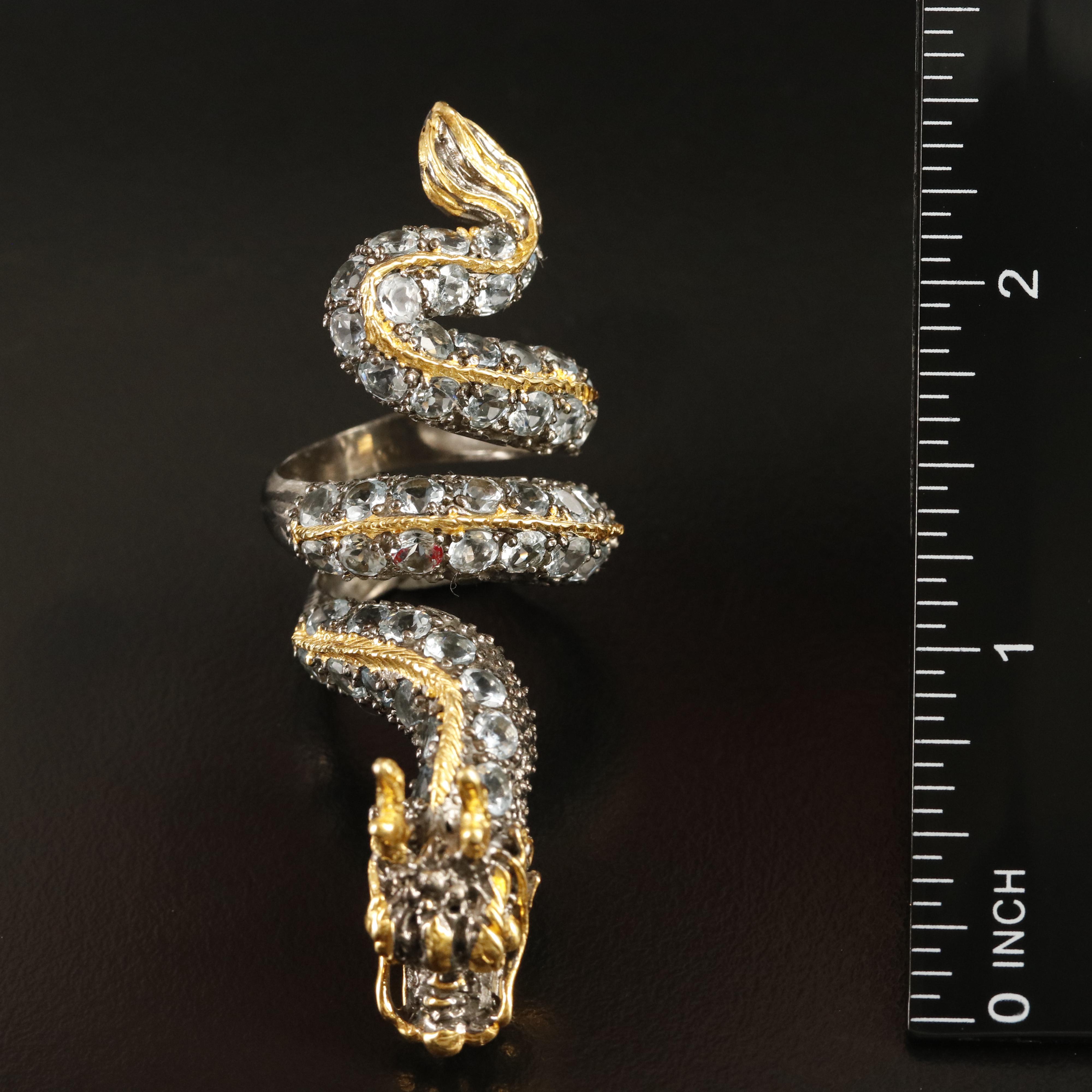 Sterling Aquamarine Dragon Wrap Ring