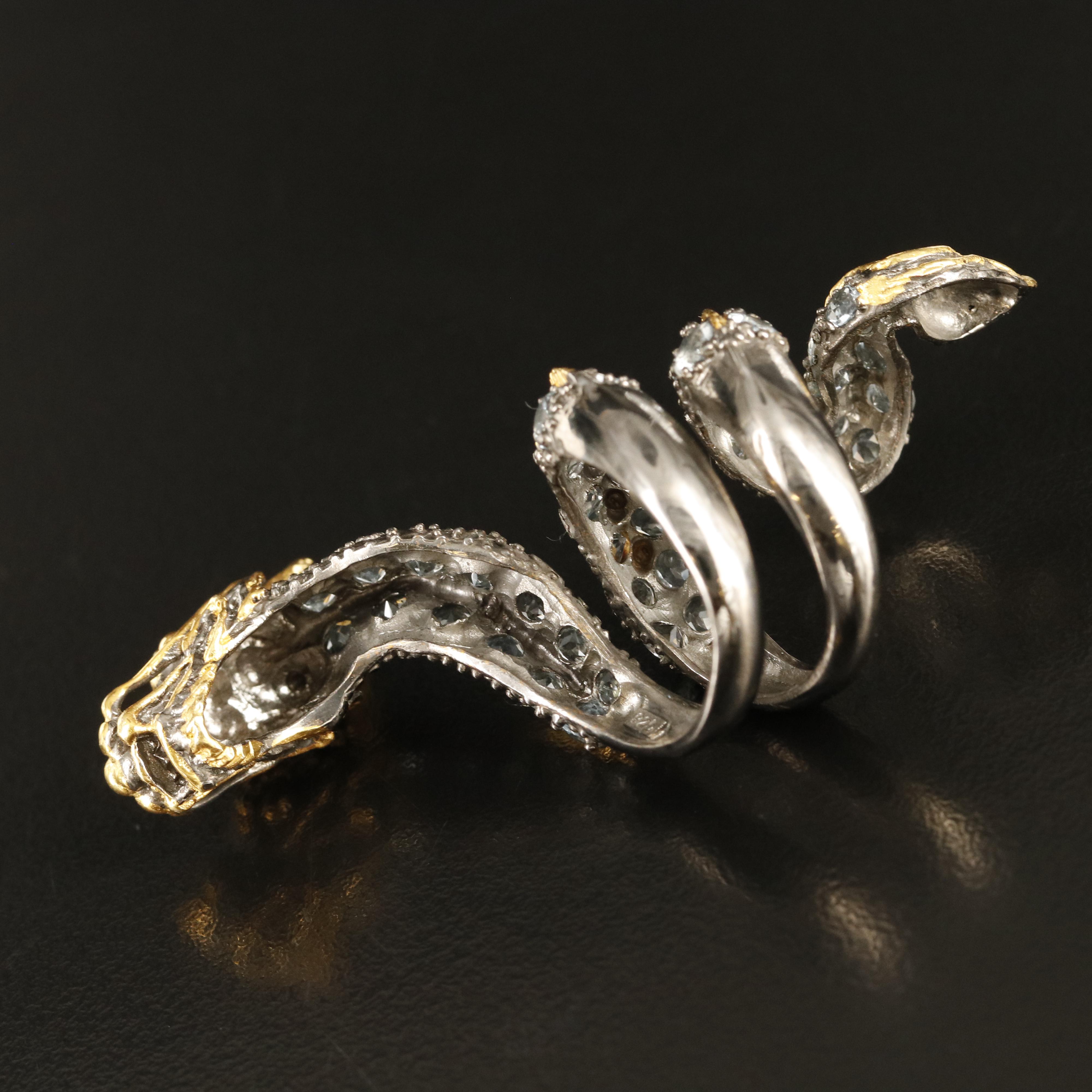 Sterling Aquamarine Dragon Wrap Ring