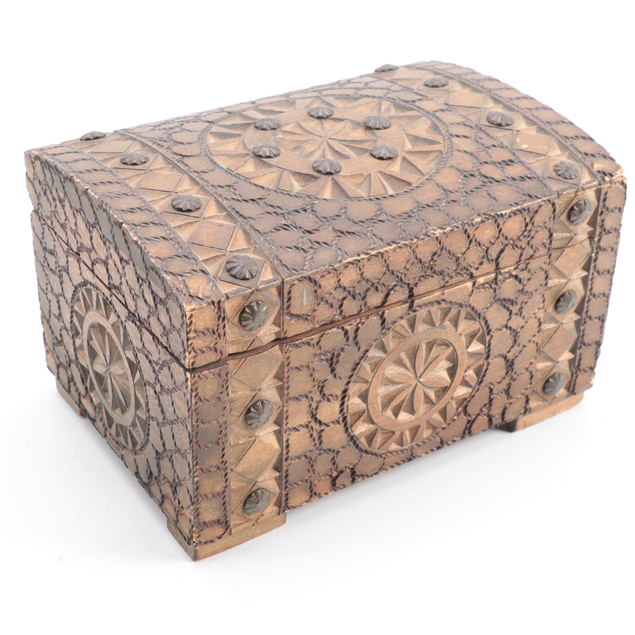 Hand-Carved Wooden Chest Music Box