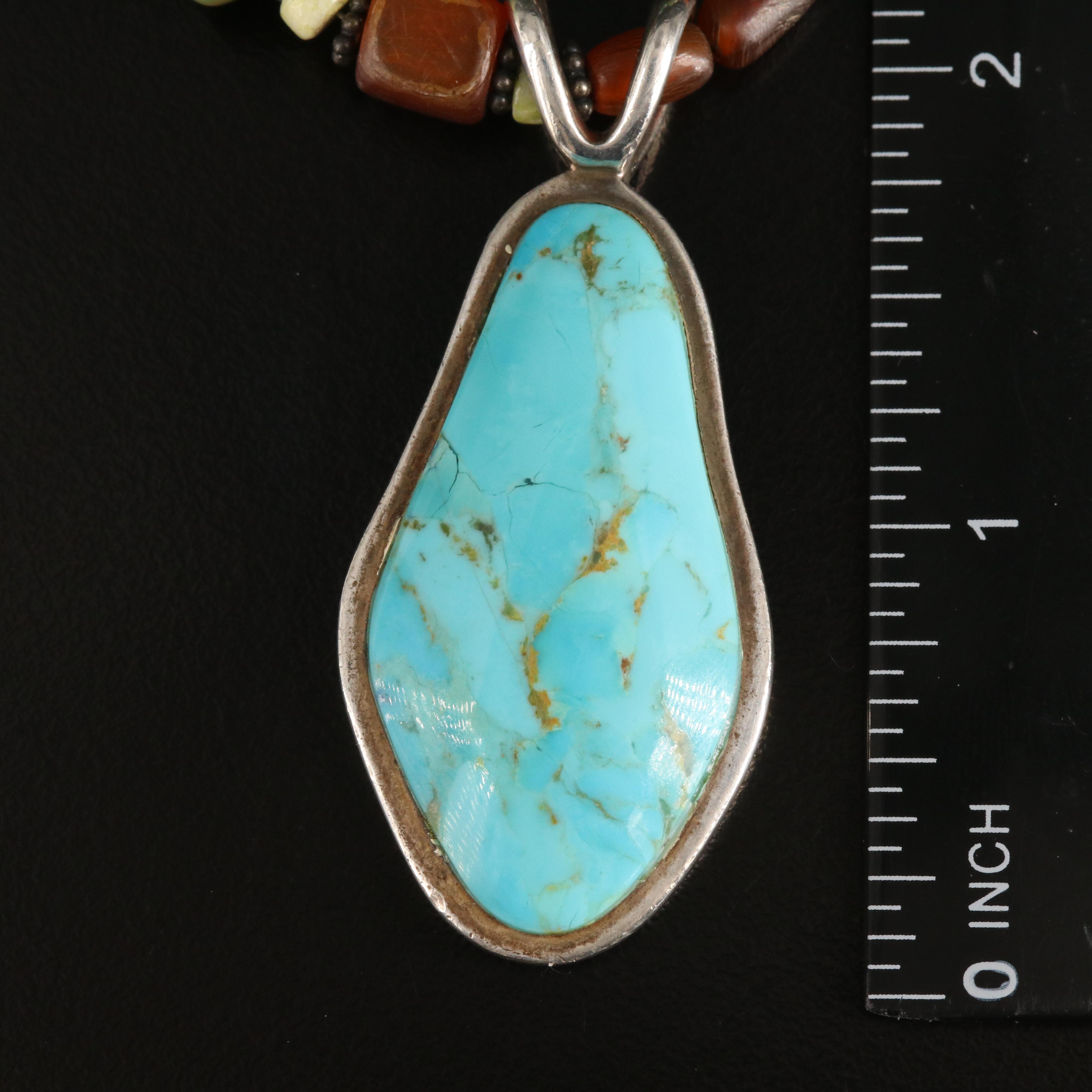 Barse Sterling Turquoise, Horn and Serpentine Necklace