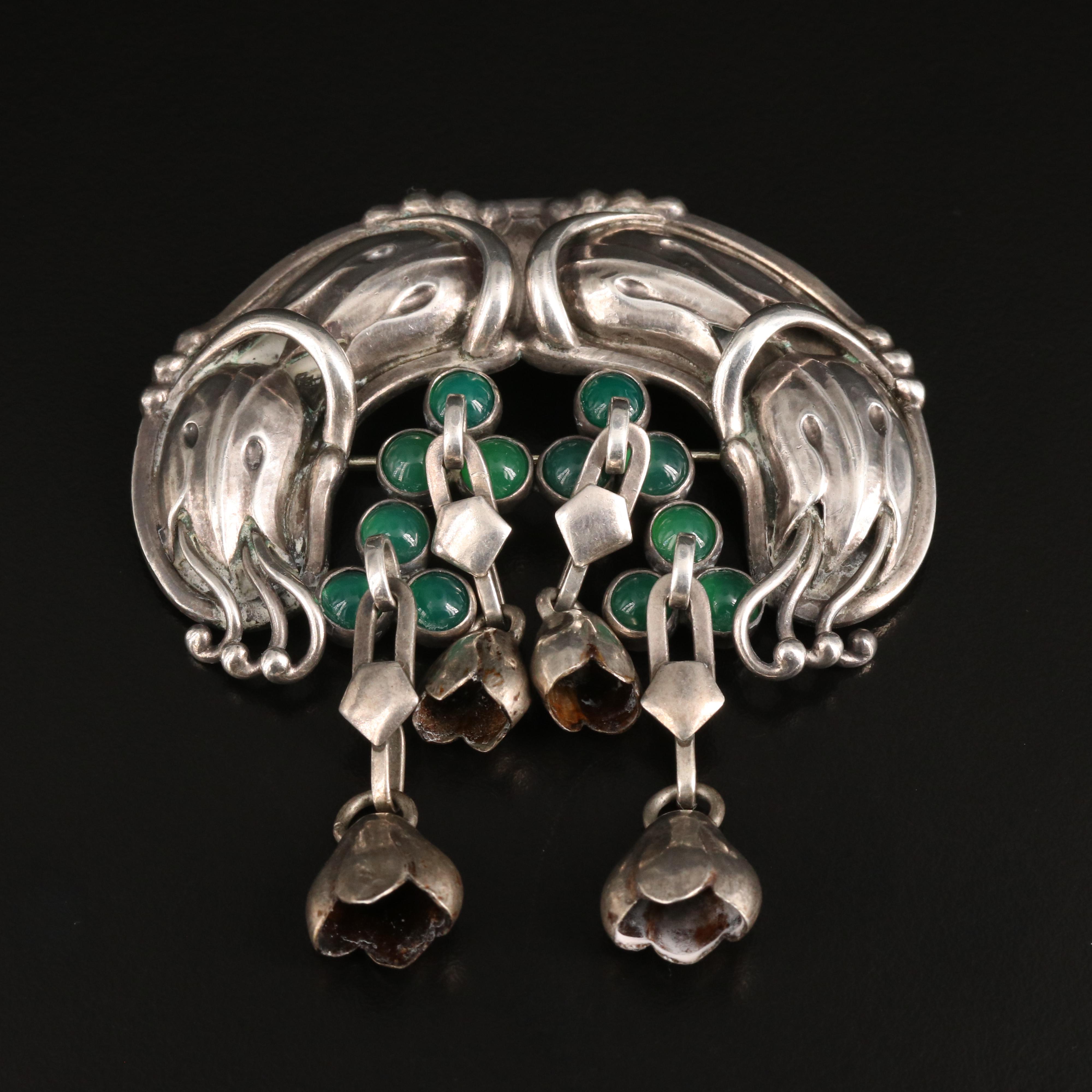 Antique Georg Jensen 830 Silver Chalcedony #22 Brooch