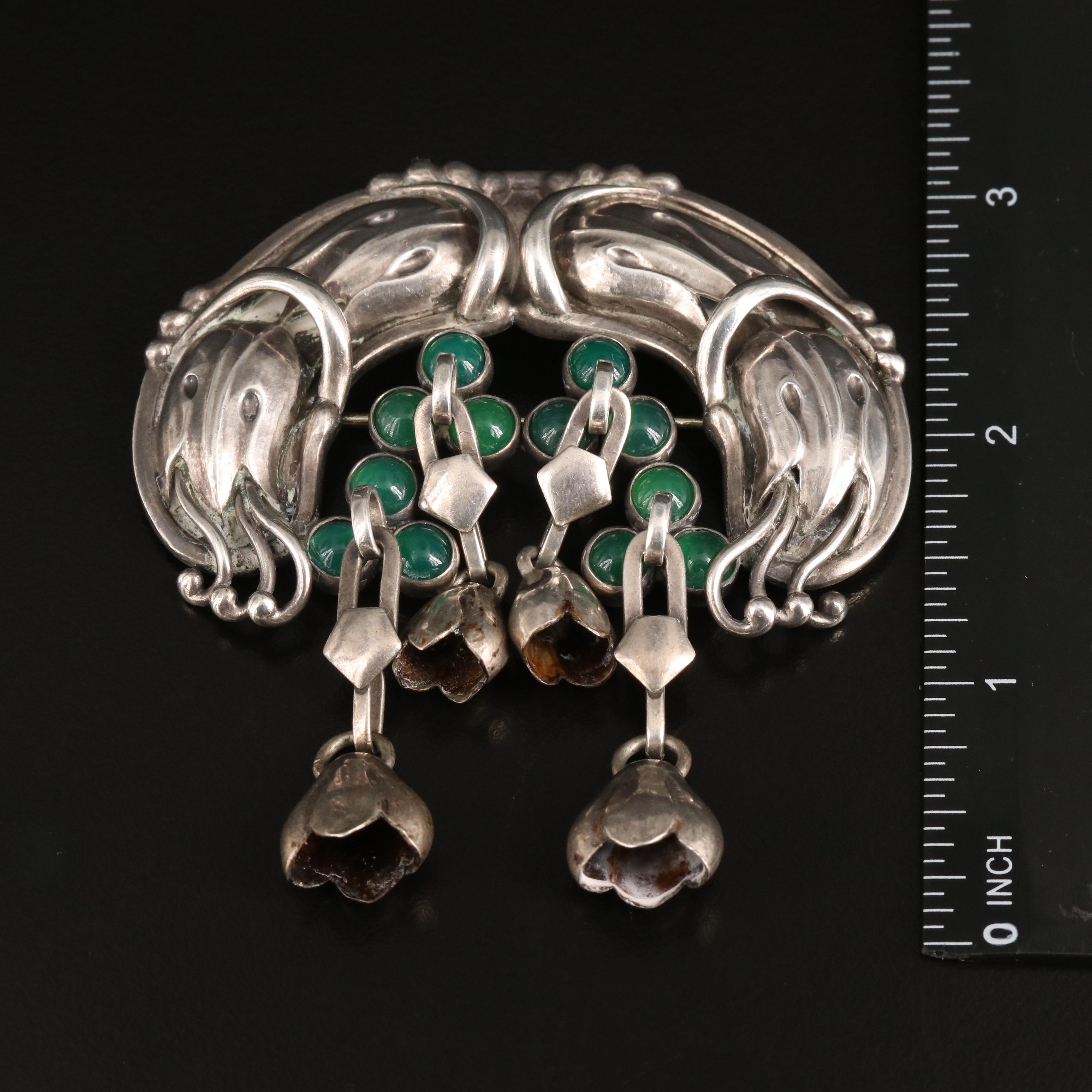 Antique Georg Jensen 830 Silver Chalcedony #22 Brooch