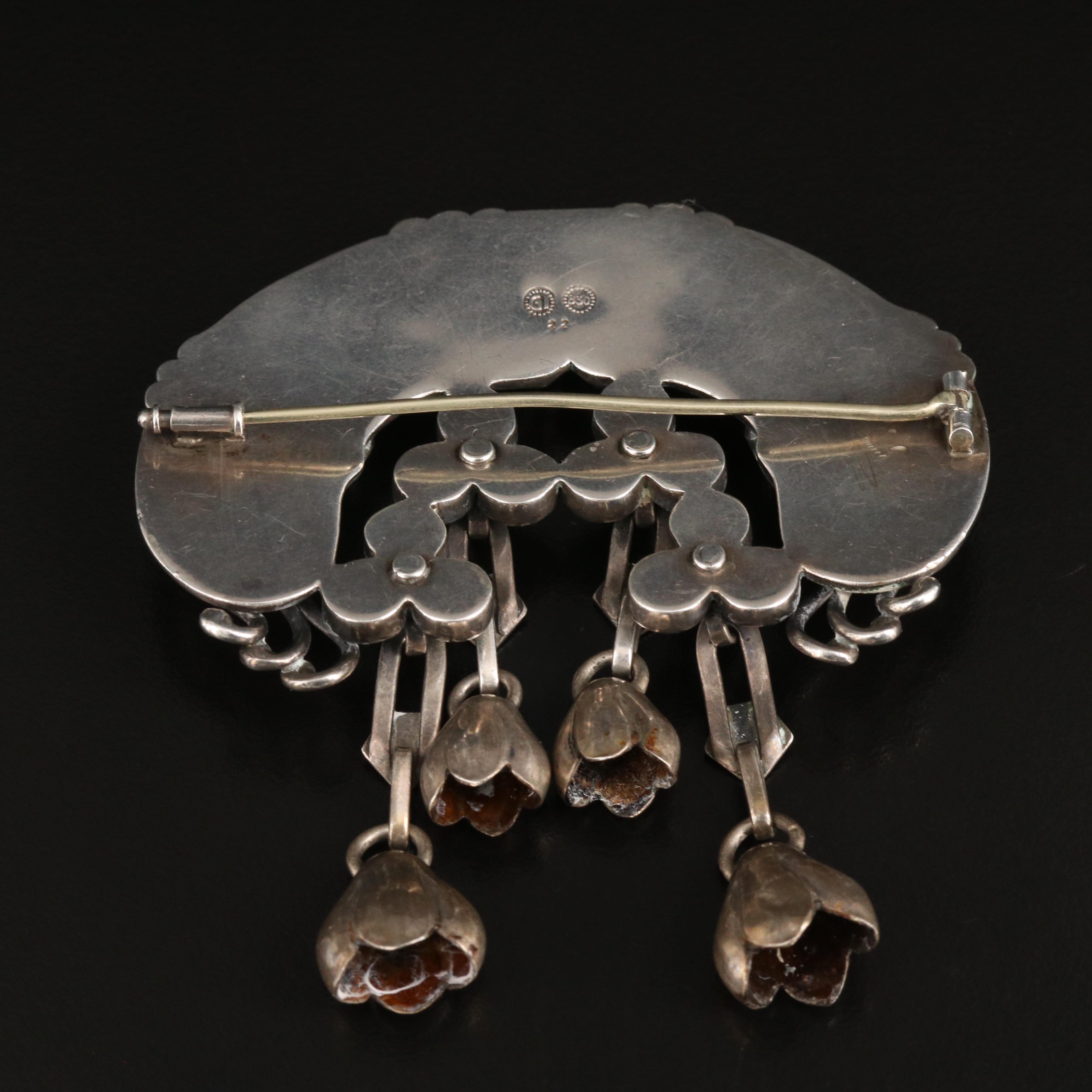 Antique Georg Jensen 830 Silver Chalcedony #22 Brooch