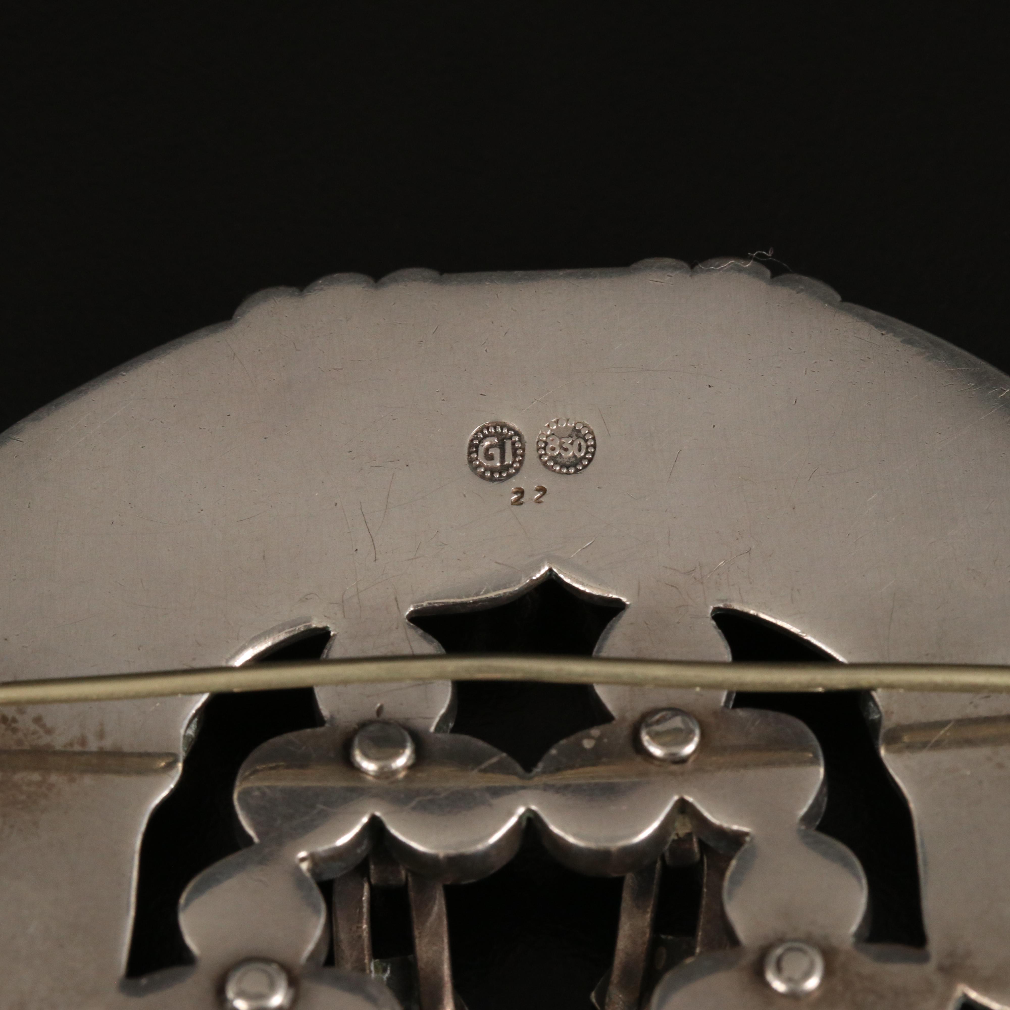 Antique Georg Jensen 830 Silver Chalcedony #22 Brooch