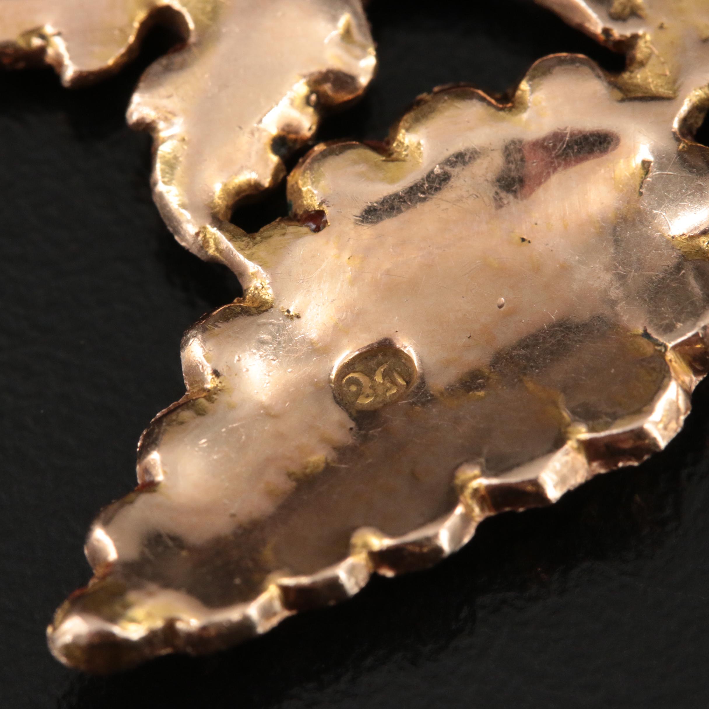 14K Diamond and Enamel Bird and Grape Cluster Pendant Necklace