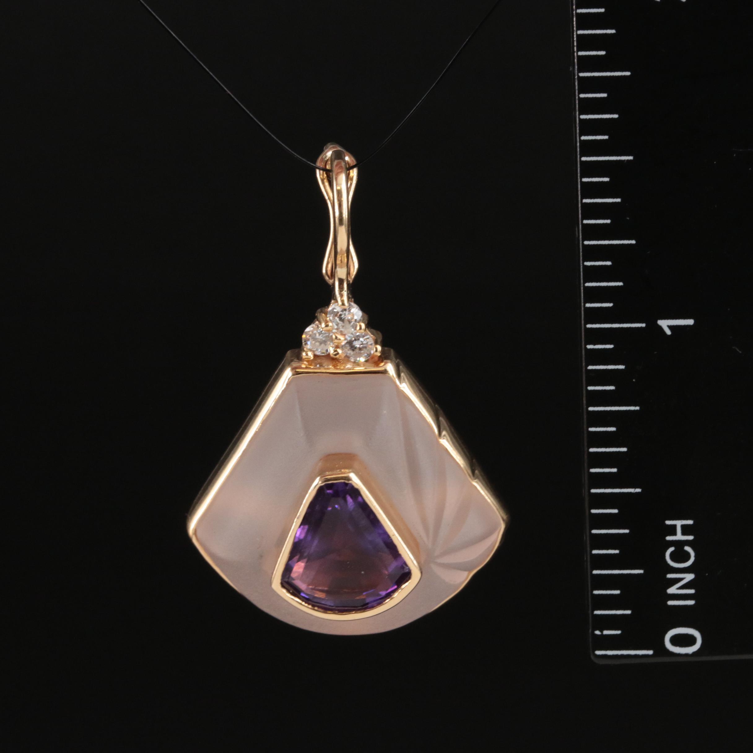 14K Rock Crystal Quartz, Amethyst and Diamond Enhancer Pendant